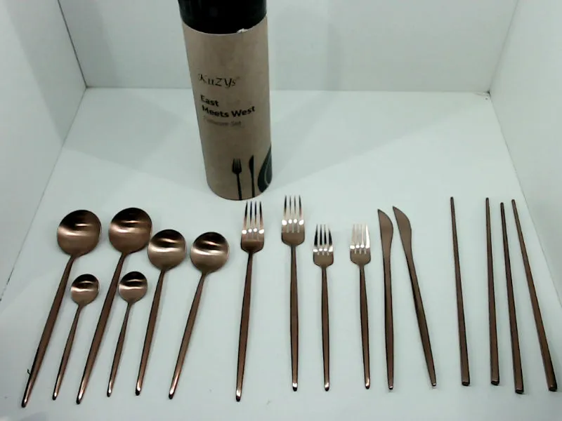 Matte Copper Flatware Set with Reusable Chopsticks 2 Sets 14 Pc