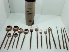 Matte Copper Flatware Set with Reusable Chopsticks 2 Sets 14 Pc