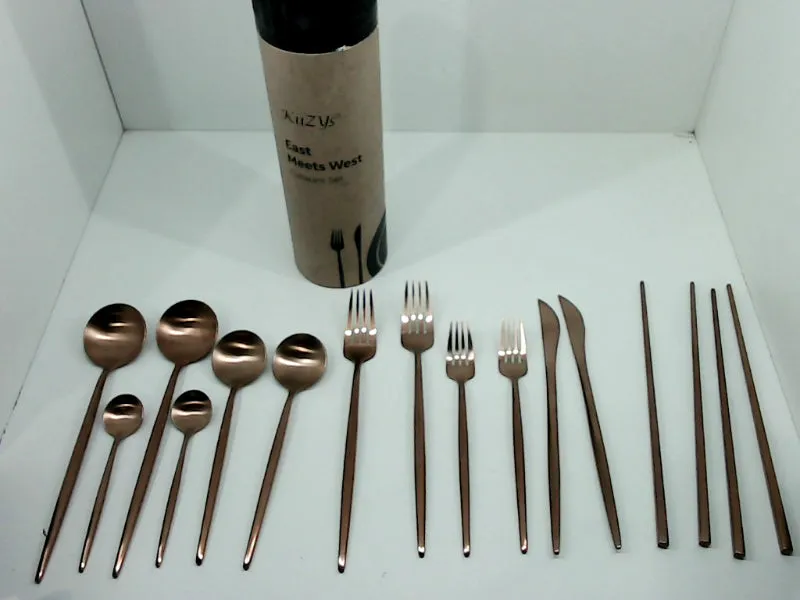 Matte Copper Flatware Set with Reusable Chopsticks 2 Sets 14 Pc