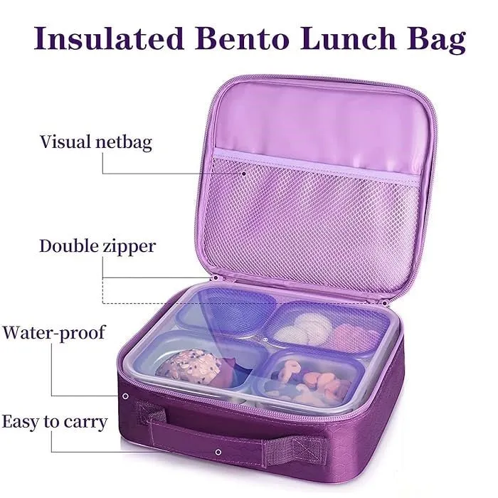 Meal Station 4 Compartment Stainless Steel Bento Lunch Box with Bag