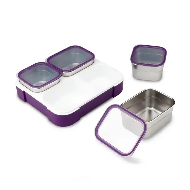 Meal Station 4 Compartment Stainless Steel Bento Lunch Box with Bag