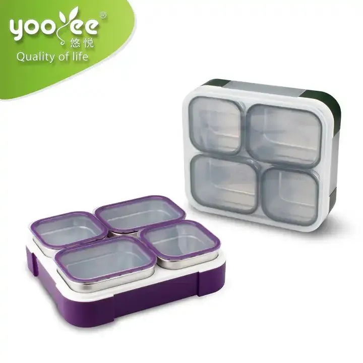 Meal Station 4 Compartment Stainless Steel Bento Lunch Box with Bag