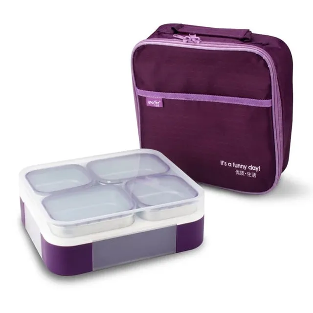 Meal Station 4 Compartment Stainless Steel Bento Lunch Box with Bag