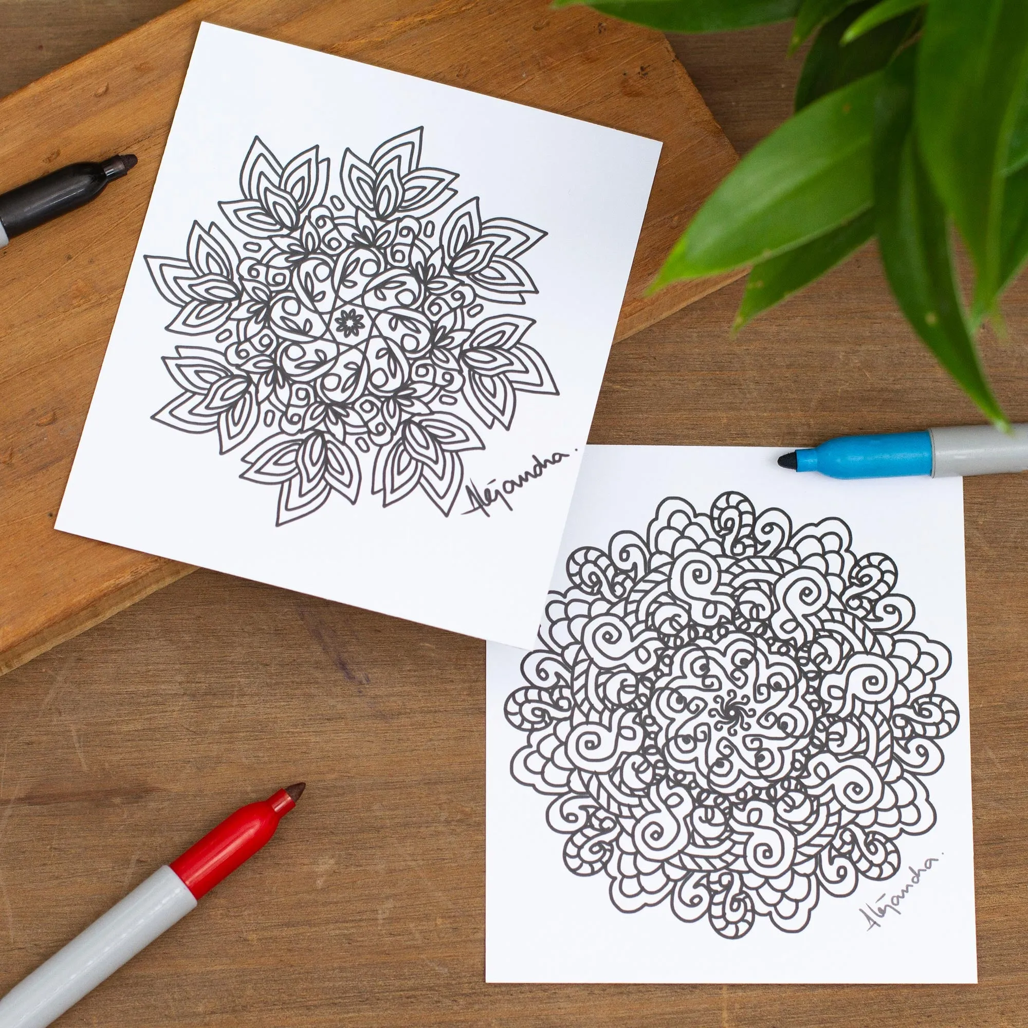 Mexican Mandala Coloring Postcards (Pair) - Spiritual Art | NOVICA