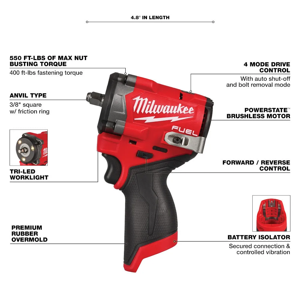 Milwaukee 2562-20x2BSK M12 FUEL 12V Stubby 3/8" Impact Wrench w/ Starter Kit