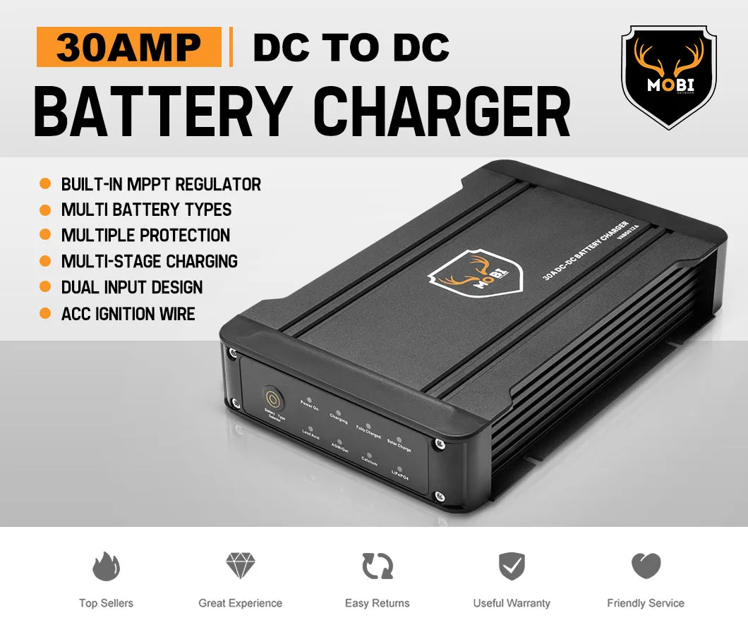 Mobi 30A DC to DC Battery Charger 12V MPPT Solar AGM Lithium LifePO4