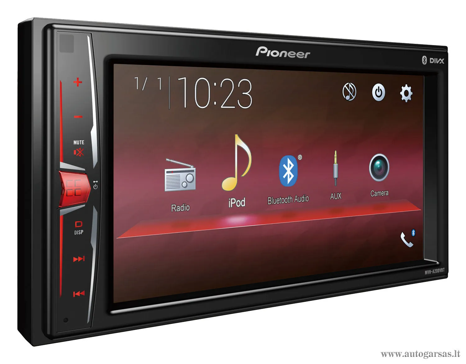 Multimedija automobiliui Pioneer MVH-A200VBT su 6.2″ ekranu, iPod/iPhone, USB, AUX, BLUETOOTH