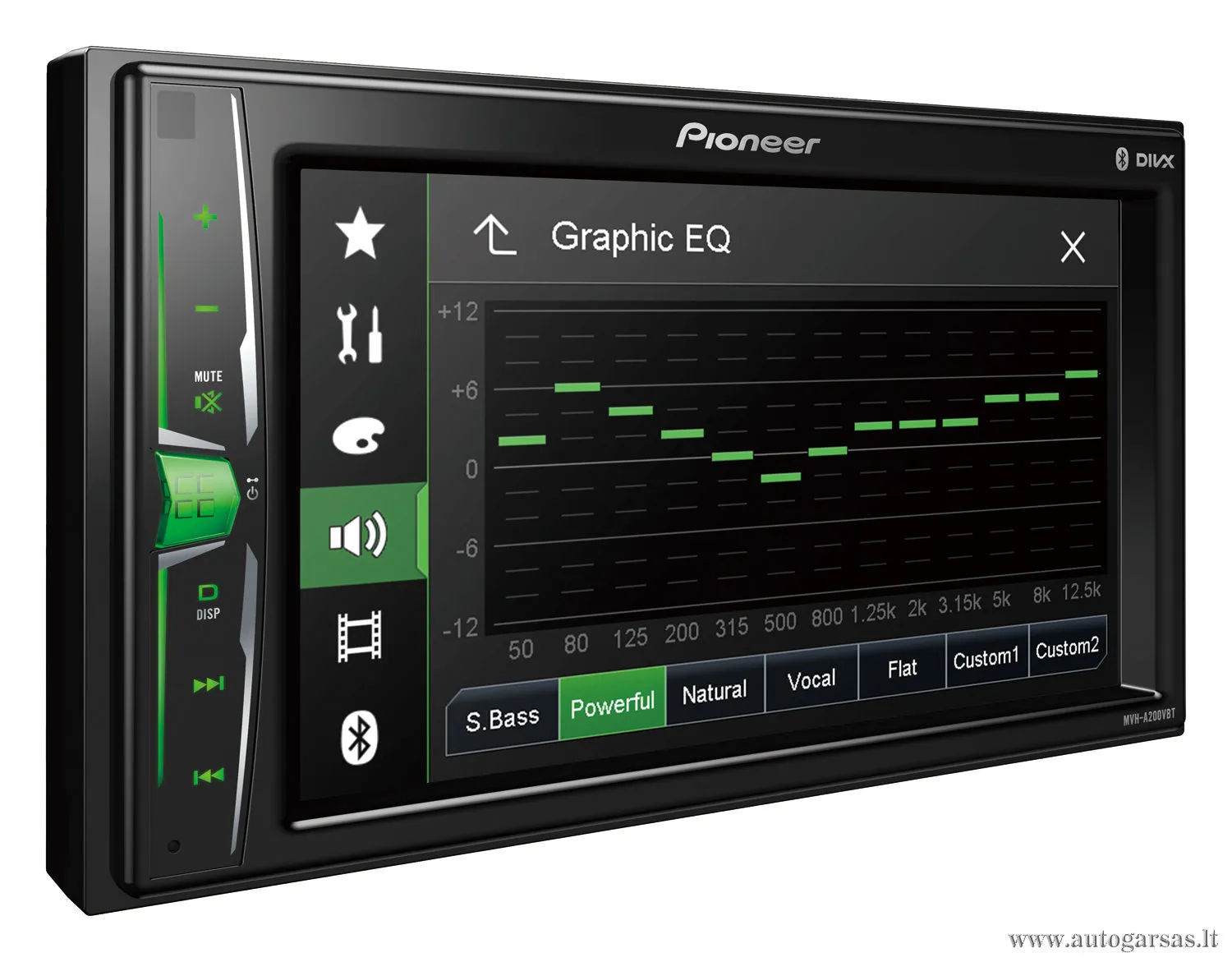 Multimedija automobiliui Pioneer MVH-A200VBT su 6.2″ ekranu, iPod/iPhone, USB, AUX, BLUETOOTH