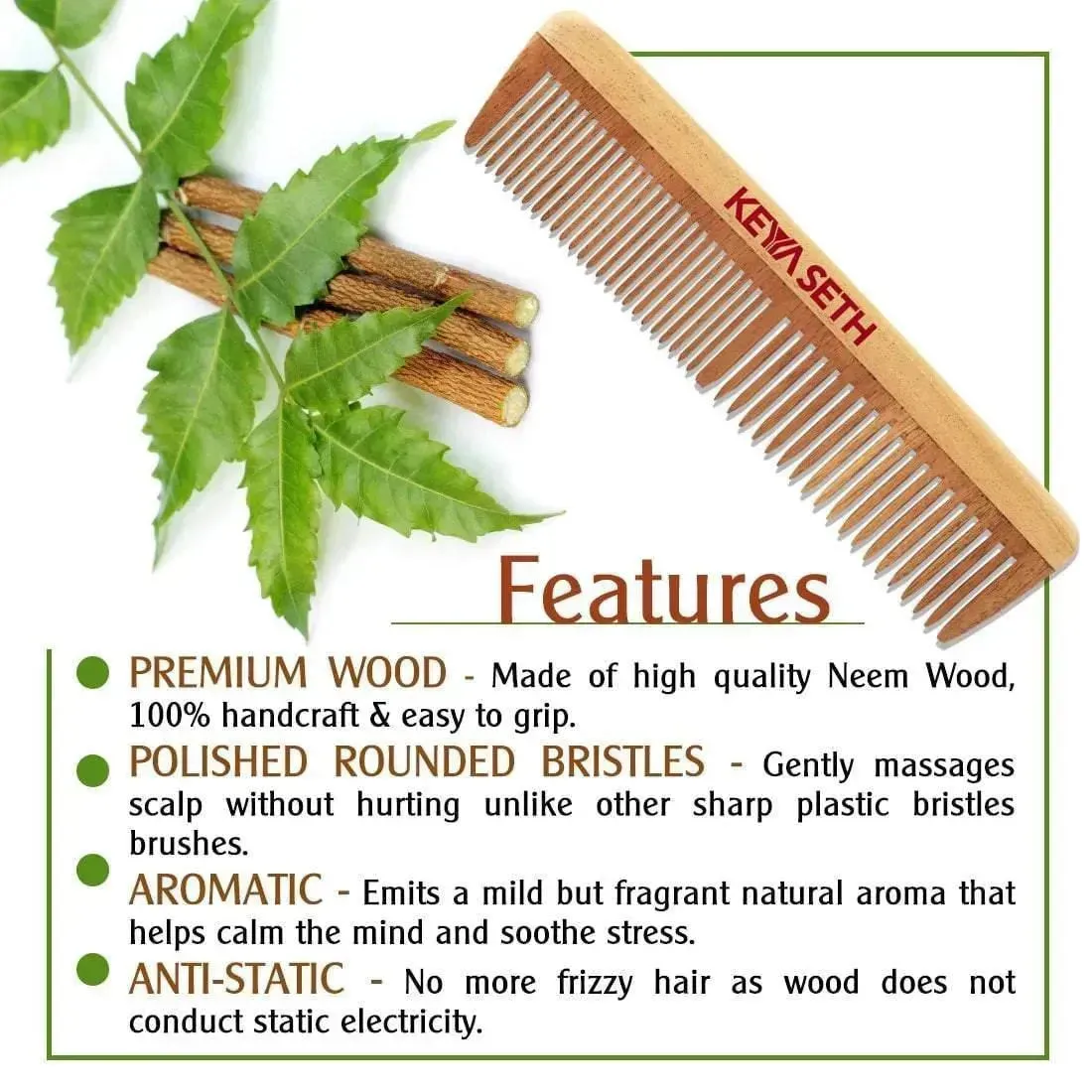 Neem Wooden Comb Wide Tooth for Hair Growth for Men & Women