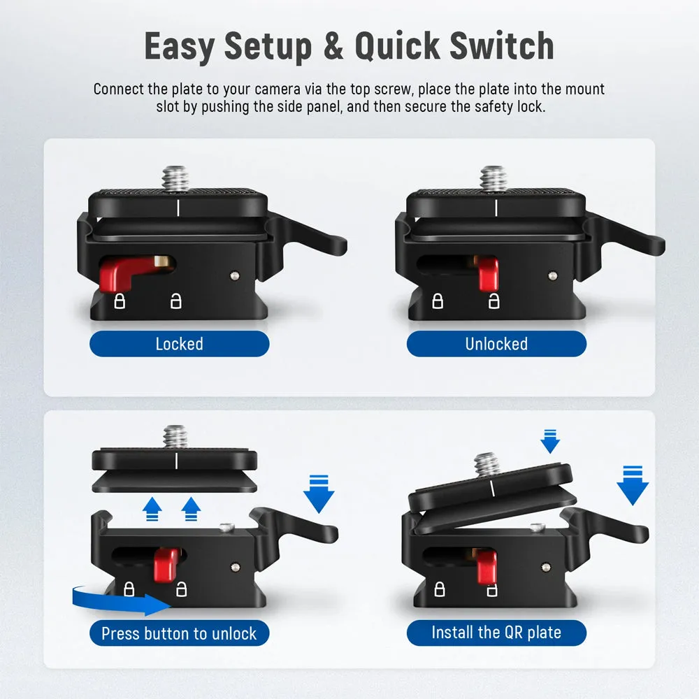 Neewer QRP-1 Aluminum Quick Release Camera Mount Adapter with 1/4" and 3/8" Attachment Thread, 5kg Max. Load Capacity for Tripod, Monopod, Slider, Light Stand, Gimbal & Stabilizer, Phone Mount, DSLR, Mirrorless Camera