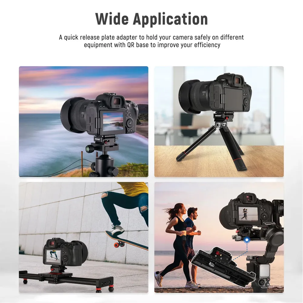 Neewer QRP-1 Aluminum Quick Release Camera Mount Adapter with 1/4" and 3/8" Attachment Thread, 5kg Max. Load Capacity for Tripod, Monopod, Slider, Light Stand, Gimbal & Stabilizer, Phone Mount, DSLR, Mirrorless Camera