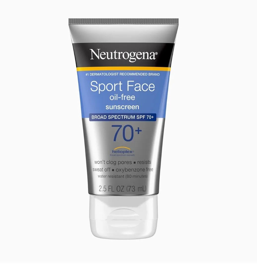 Neutrogena Sport Face Oil-Free Lotion Sunscreen with Broad Spectrum SPF 70 , Sweatproof & Waterproof Active Sunscreen, 2.5 fl. Oz