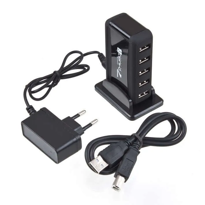 New USB 7 Port HUB Powered   AC Adapter Adaptor Cable Kable High-Speed EU Plug