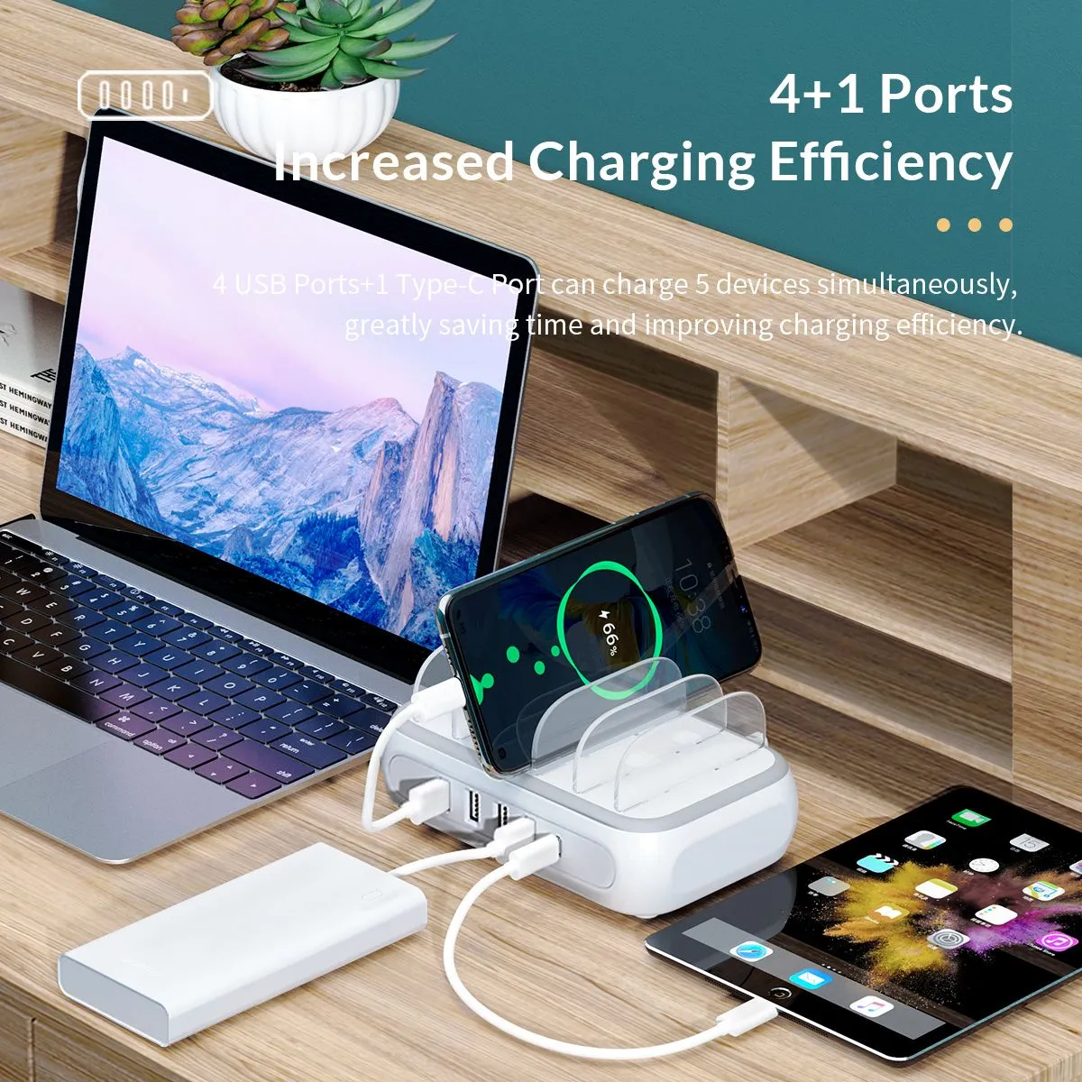 ORICO PD 20W USB 5-Port Fast Charging Desktop Power Station with Detachable Dividers and Smart Safety Protection for Mobile Phone Smartphone Tablet Charger | APD-4U1C