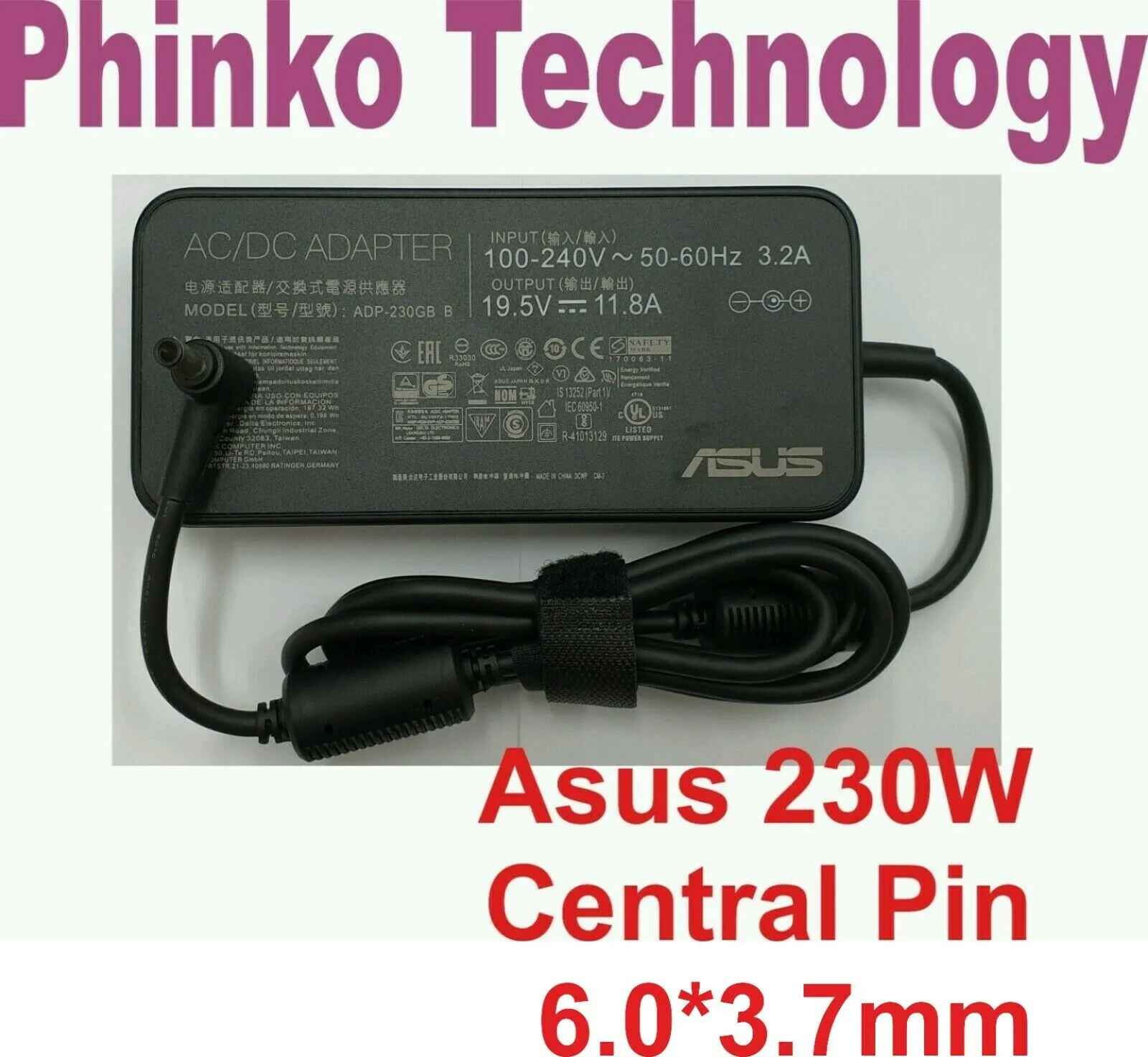 Original 19.5V 11.8A 230W Charger for ASUS ROG Gaming 6.0*3.7mm Central Pin