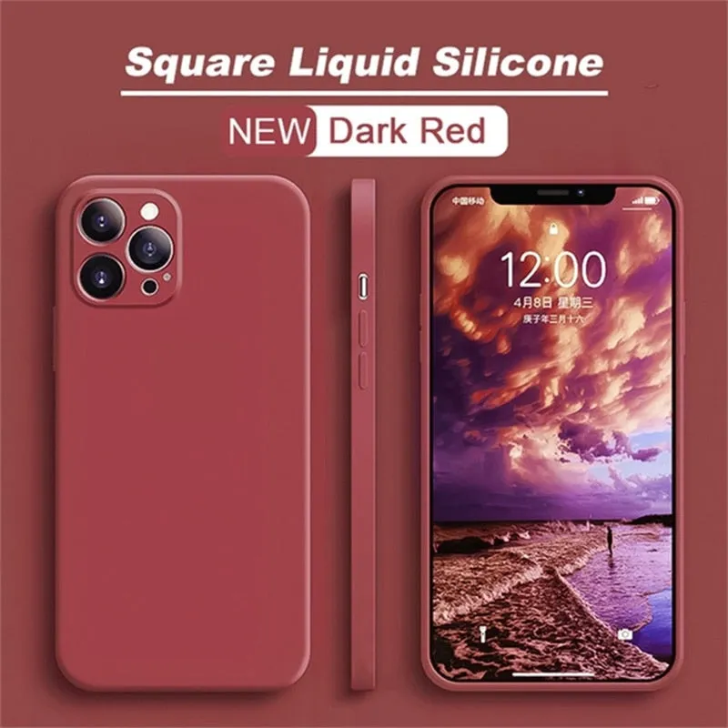 Original Square Liquid Silicone Phone Case For iPhone 14 13 11 12 Pro Max Mini X XR XS 7 8 Plus SE 2020 Shockproof Back Cover