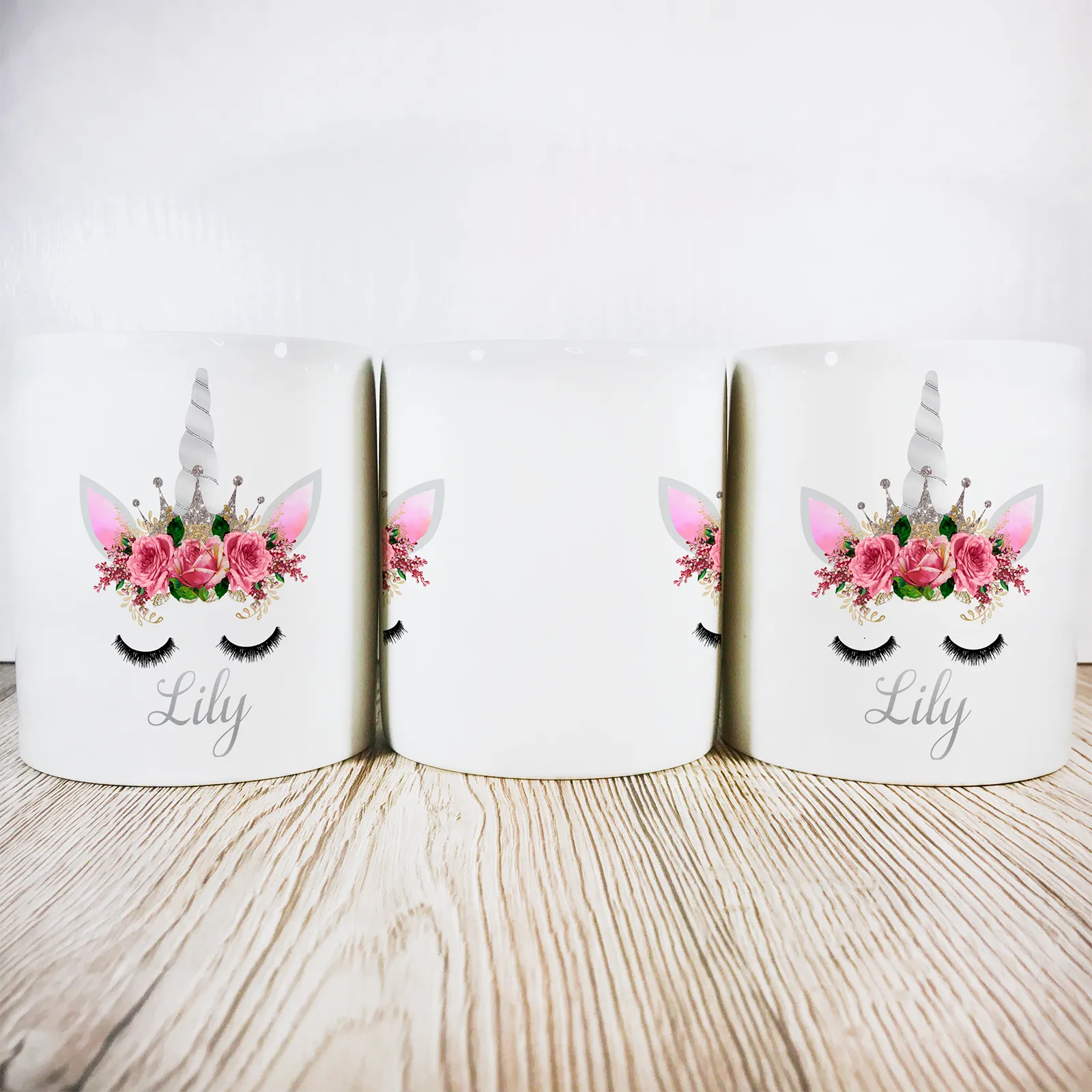 Personalised Unicorn Money Pot | Pink Flowers & Silver Horn