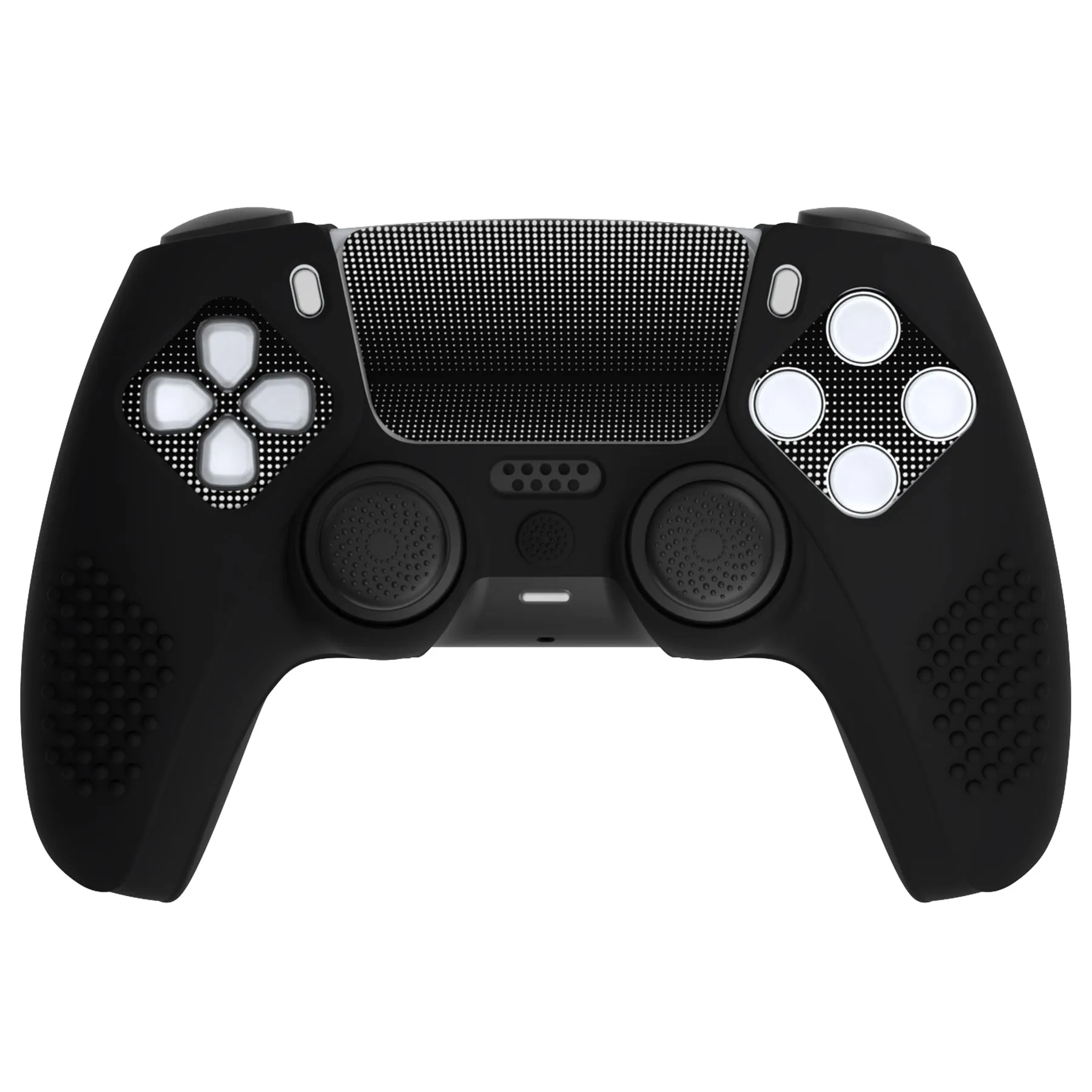 PlayVital 2 Set Upgraded 3D Studded Edition Black Silicone Cover Skin for PS5 Controller with 6 Thumb Grips & 2 Stickers, Anti-Slip Shockproof Controller Grip Case - Compatible with Charging Dock - TVAPFP007