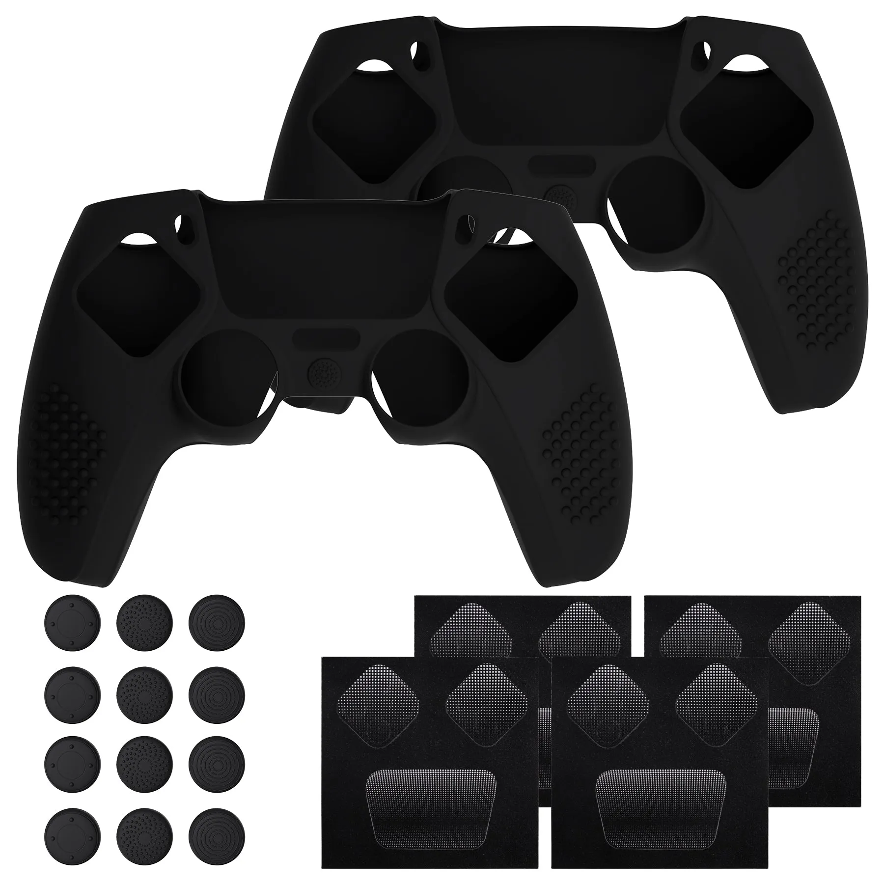 PlayVital 2 Set Upgraded 3D Studded Edition Black Silicone Cover Skin for PS5 Controller with 6 Thumb Grips & 2 Stickers, Anti-Slip Shockproof Controller Grip Case - Compatible with Charging Dock - TVAPFP007