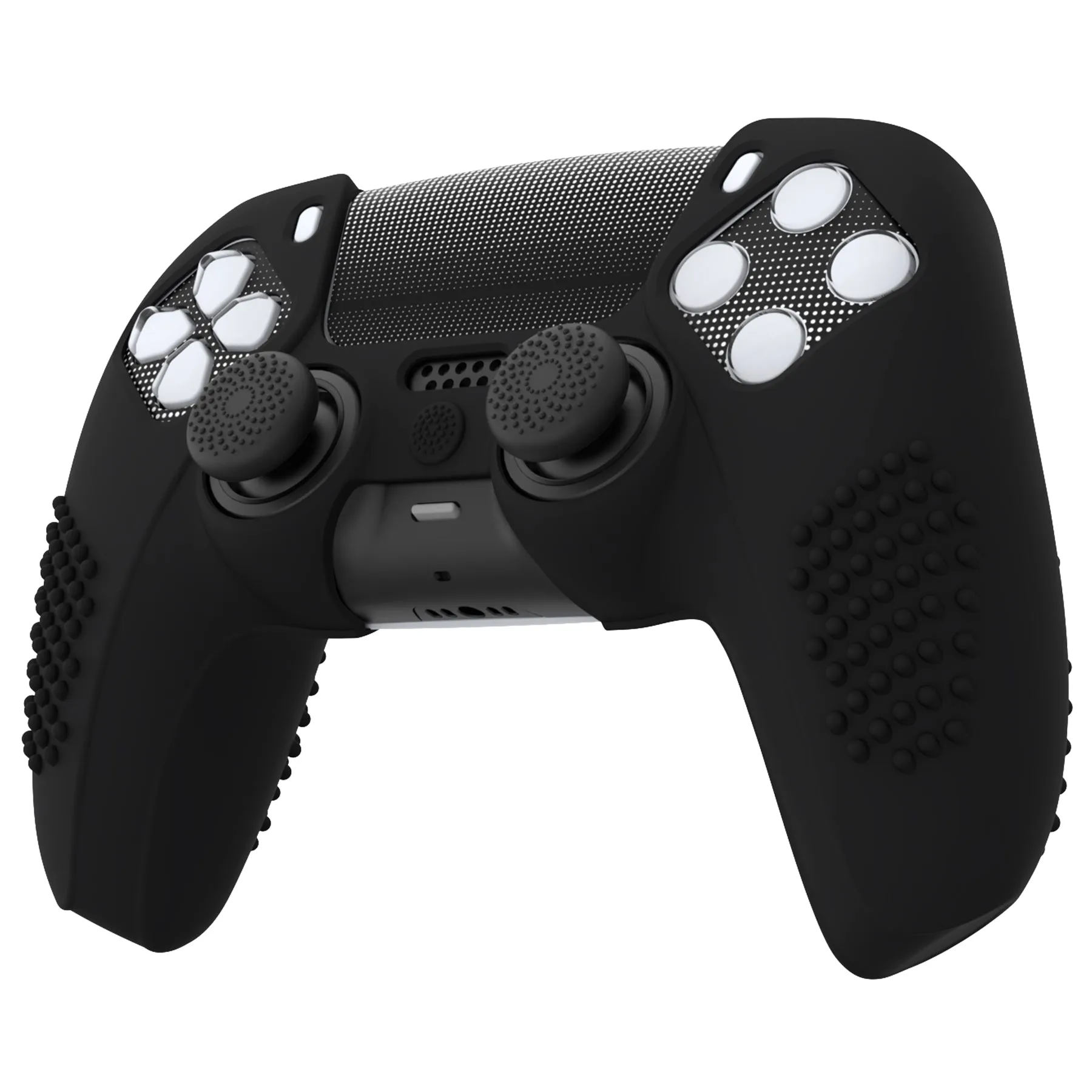 PlayVital 2 Set Upgraded 3D Studded Edition Black Silicone Cover Skin for PS5 Controller with 6 Thumb Grips & 2 Stickers, Anti-Slip Shockproof Controller Grip Case - Compatible with Charging Dock - TVAPFP007