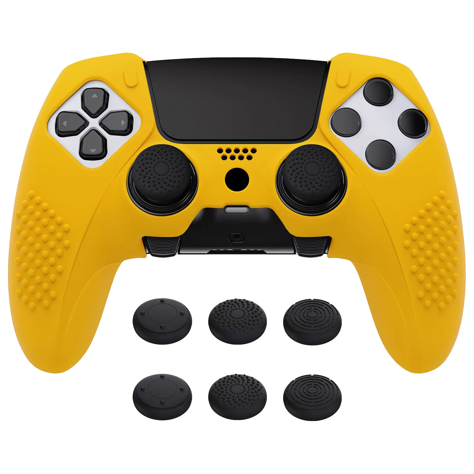 PlayVital 3D Studded Edition Anti-Slip Silicone Cover Case for ps5 Edge Controller, Soft Rubber Protector Skin for ps5 Edge Wireless Controller with 6 Thumb Grip Caps - Caution Yellow - ETPFP014