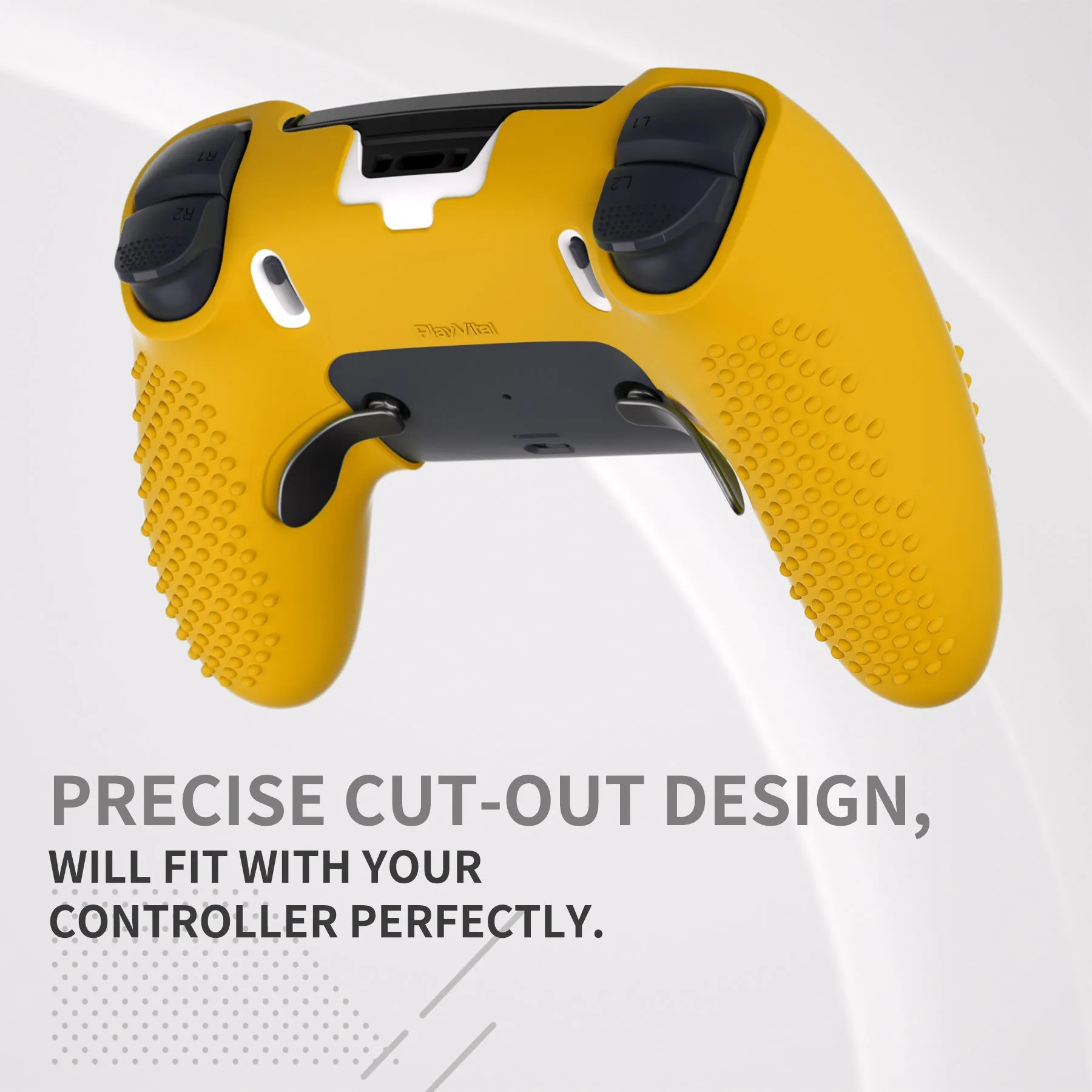 PlayVital 3D Studded Edition Anti-Slip Silicone Cover Case for ps5 Edge Controller, Soft Rubber Protector Skin for ps5 Edge Wireless Controller with 6 Thumb Grip Caps - Caution Yellow - ETPFP014