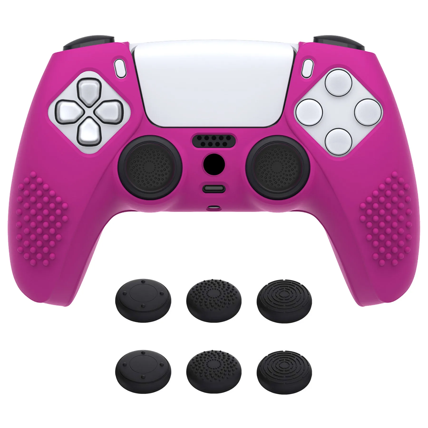 PlayVital 3D Studded Neon Purple Ergonomic Soft Controller Silicone Case Grips for PS5, Rubber Protector Skins with 6 Black Thumbstick Caps for PS5 Controller - TDPF033