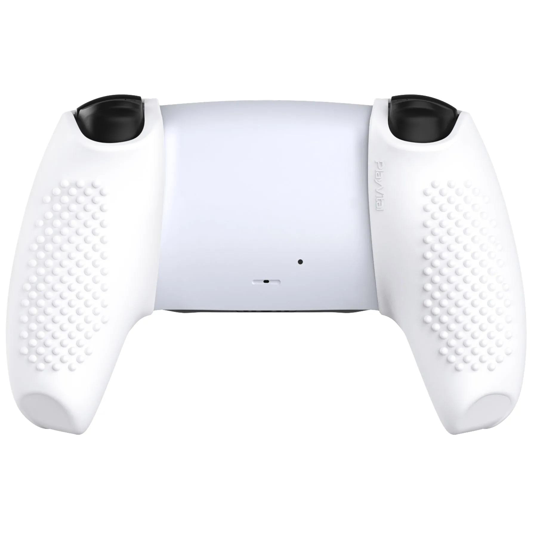 PlayVital 3D Studded White Ergonomic Soft Controller Silicone Case Grips for PS5, Rubber Protector Skins with 6 White Thumbstick Caps for PS5 Controller - Compatible with Charging Station - TDPF034