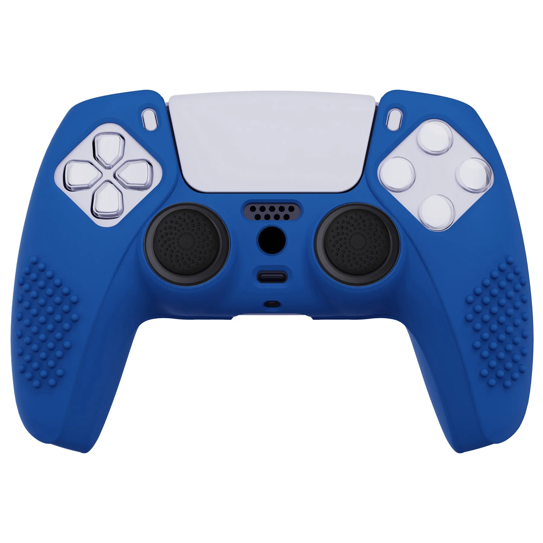 PlayVital Blue 3D Studded Edition Anti-slip Silicone Cover Skin for 5 Controller, Soft Rubber Case Protector for PS5 Wireless Controller with 6 Black Thumb Grip Caps - TDPF008