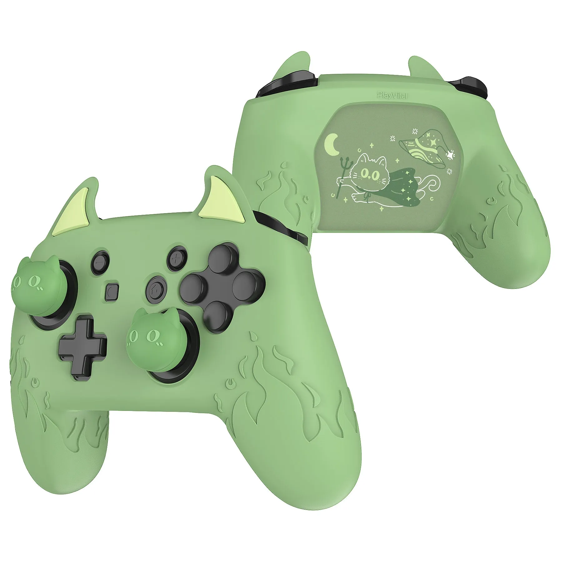 PlayVital Cute Demon Silicone Grip Cover for Nintendo Switch Pro Controller, Anti-Slip Protective Skin with Joystick Caps and Stickers Compatible with Nintendo Switch Pro - Matcha Green - AMDNPP002