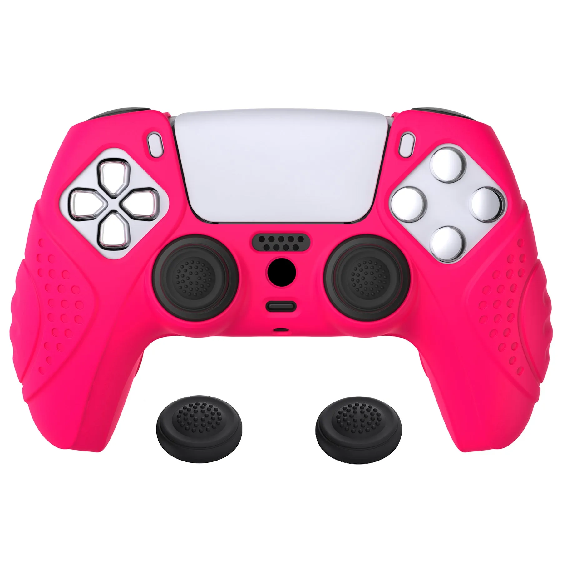 PlayVital Guardian Edition Bright Pink Ergonomic Soft Anti-slip Controller Silicone Case Cover, Rubber Protector Skins with Black Joystick Caps for PS5 Controller - YHPF023