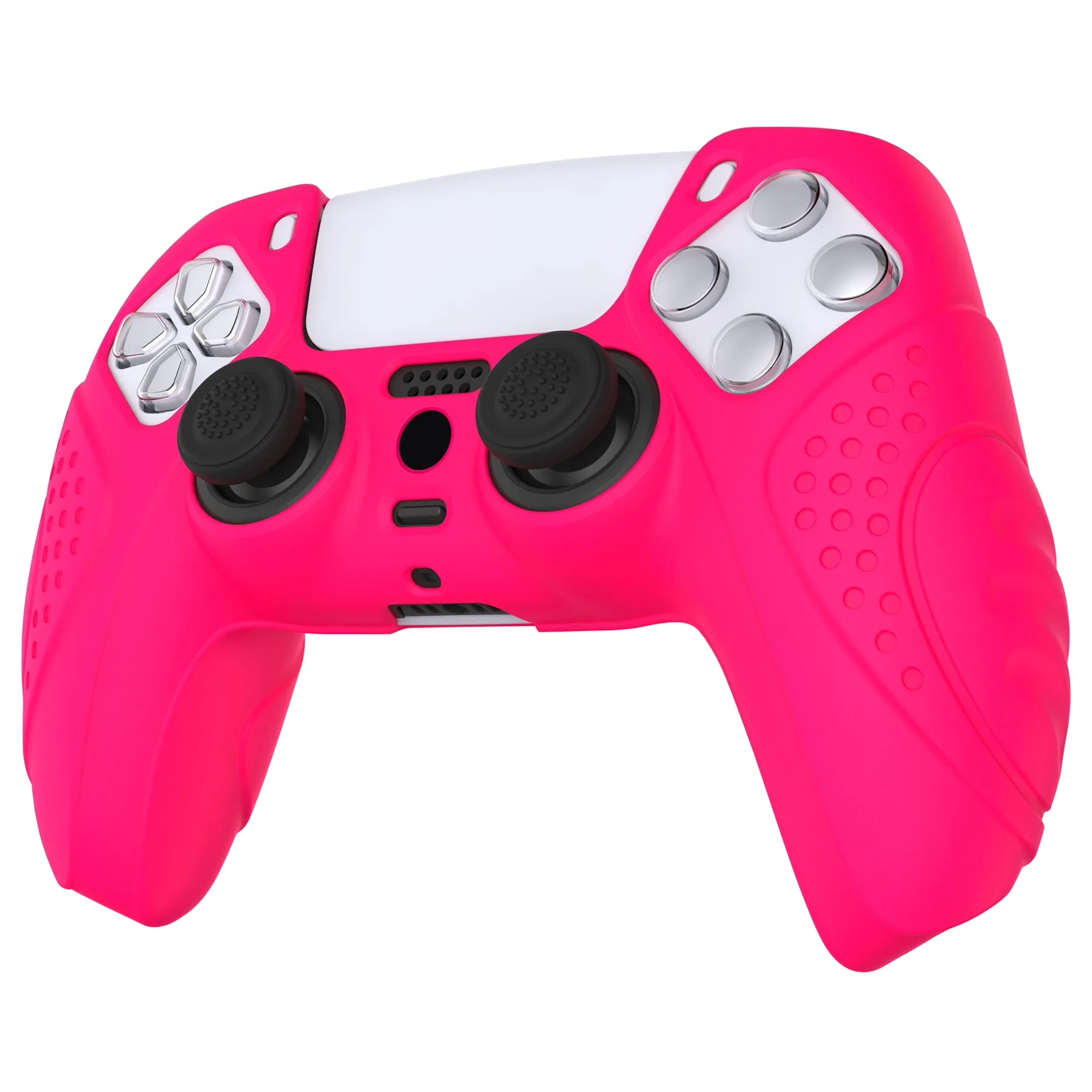 PlayVital Guardian Edition Bright Pink Ergonomic Soft Anti-slip Controller Silicone Case Cover, Rubber Protector Skins with Black Joystick Caps for PS5 Controller - YHPF023