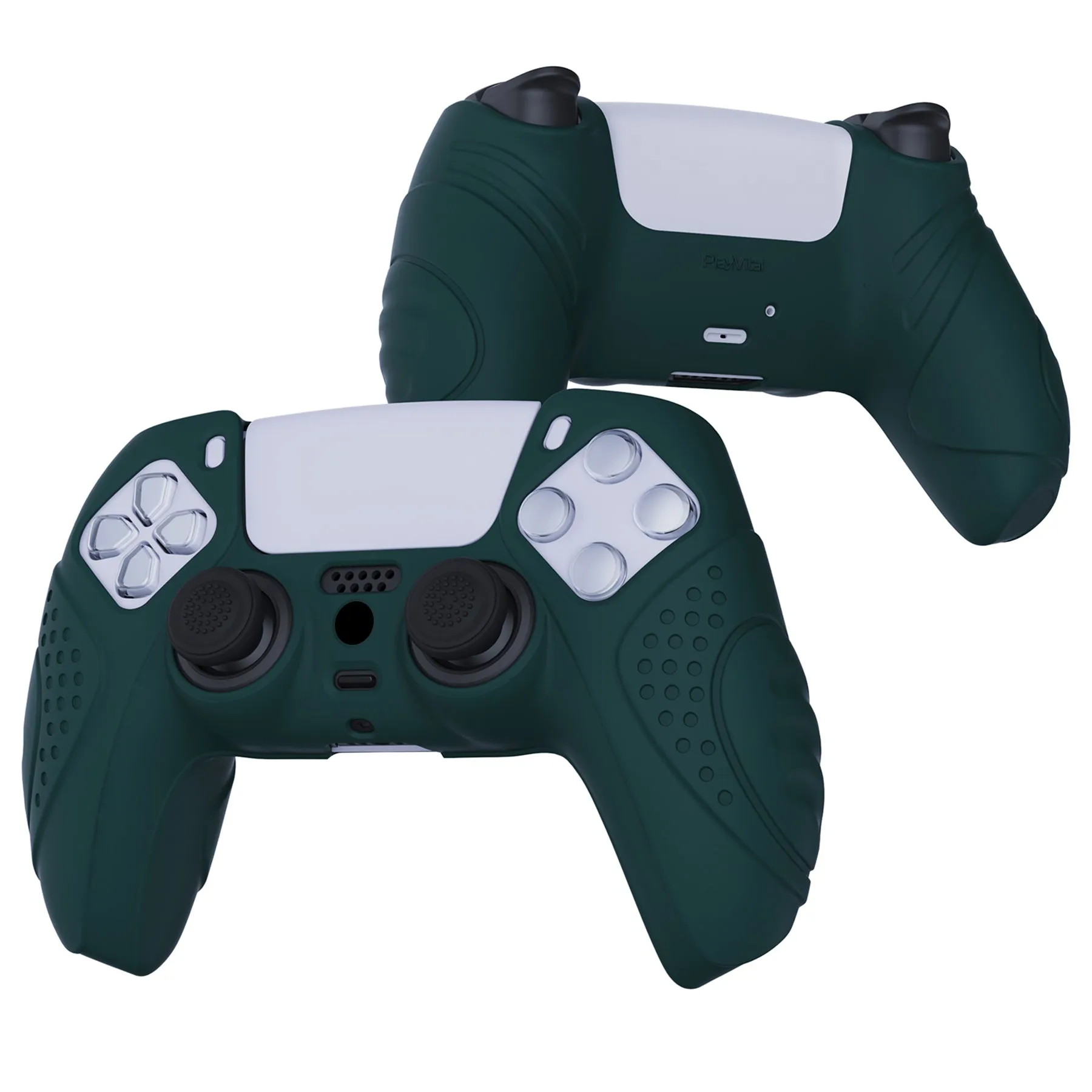 PlayVital Guardian Edition Racing Green Ergonomic Soft Anti-slip Controller Silicone Case Cover, Rubber Protector Skins with Black Joystick Caps for PS5 Controller - YHPF004