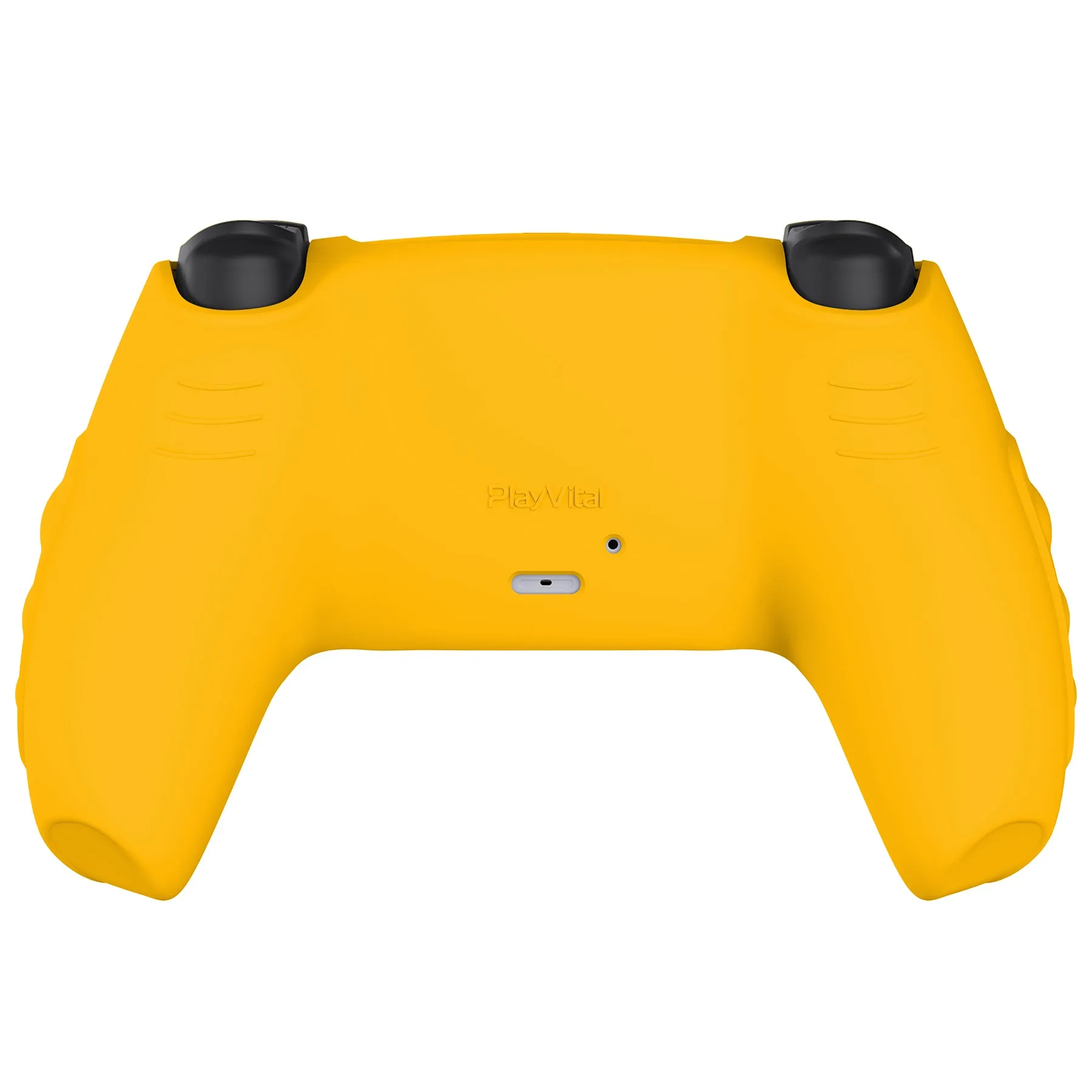 PlayVital Knight Edition Caution Yellow & Graphite Gray Two Tone Anti-Slip Silicone Cover Skin for Playstation 5 Controller, Soft Rubber Case for PS5 Controller with Thumb Grip Caps - QSPF014