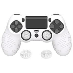 PlayVital Line & Dot White Silicone Cover Skin for ps4 Controller, Anti-Slip Soft Protector Case Cover with Thumb Grip Caps for ps4 for ps4 Slim for ps4 Pro Controller - CLRP4P002