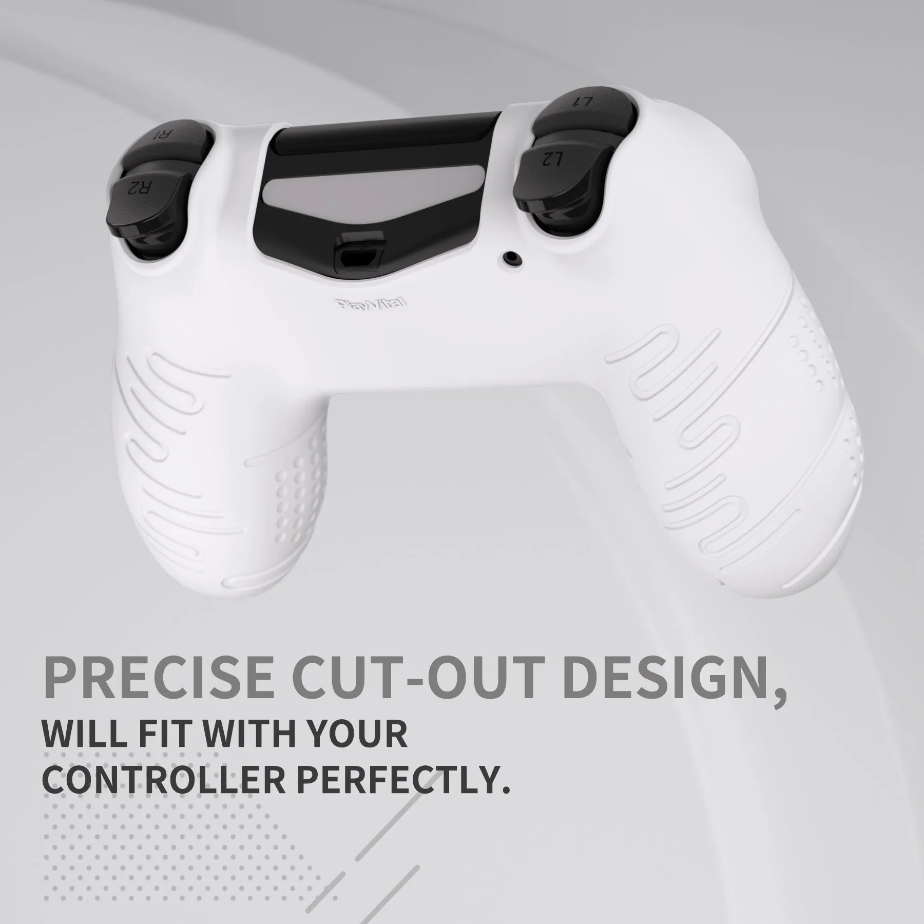 PlayVital Line & Dot White Silicone Cover Skin for ps4 Controller, Anti-Slip Soft Protector Case Cover with Thumb Grip Caps for ps4 for ps4 Slim for ps4 Pro Controller - CLRP4P002