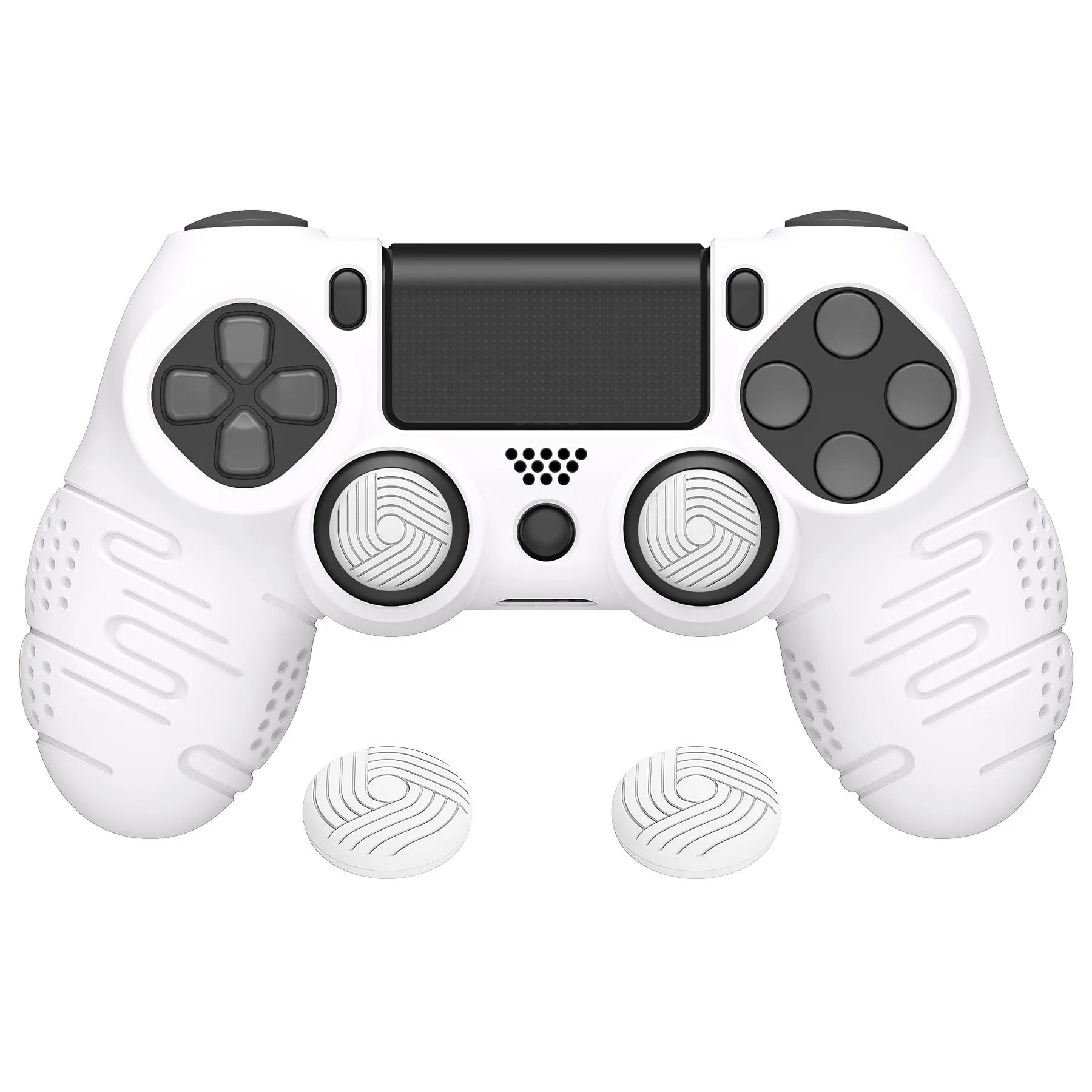 PlayVital Line & Dot White Silicone Cover Skin for ps4 Controller, Anti-Slip Soft Protector Case Cover with Thumb Grip Caps for ps4 for ps4 Slim for ps4 Pro Controller - CLRP4P002