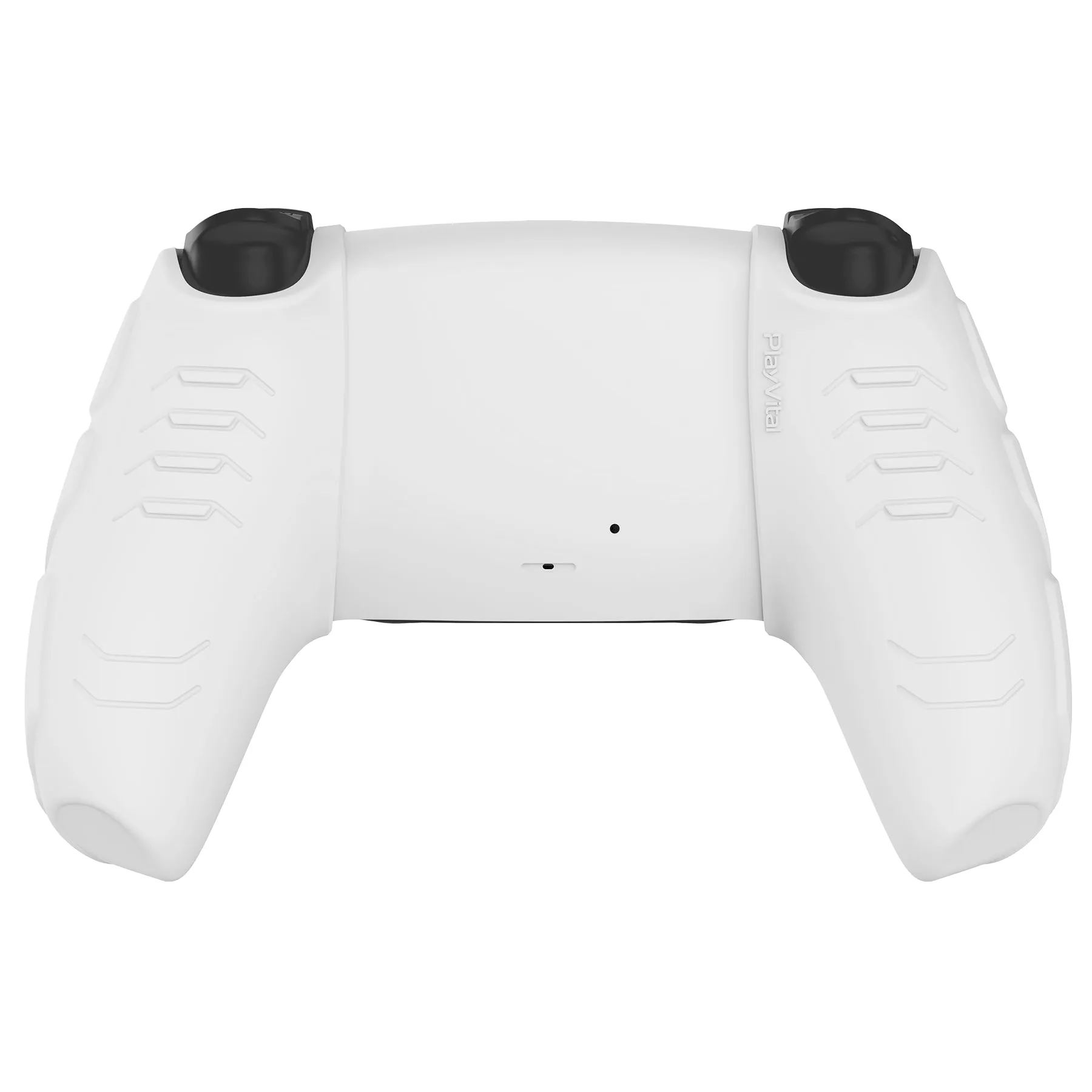 PlayVital Mecha Edition White Ergonomic Soft Controller Silicone Case Grips for PS5 Controller, Rubber Protector Skins with Thumbstick Caps for PS5 Controller – Compatible with Charging Station - JGPF002