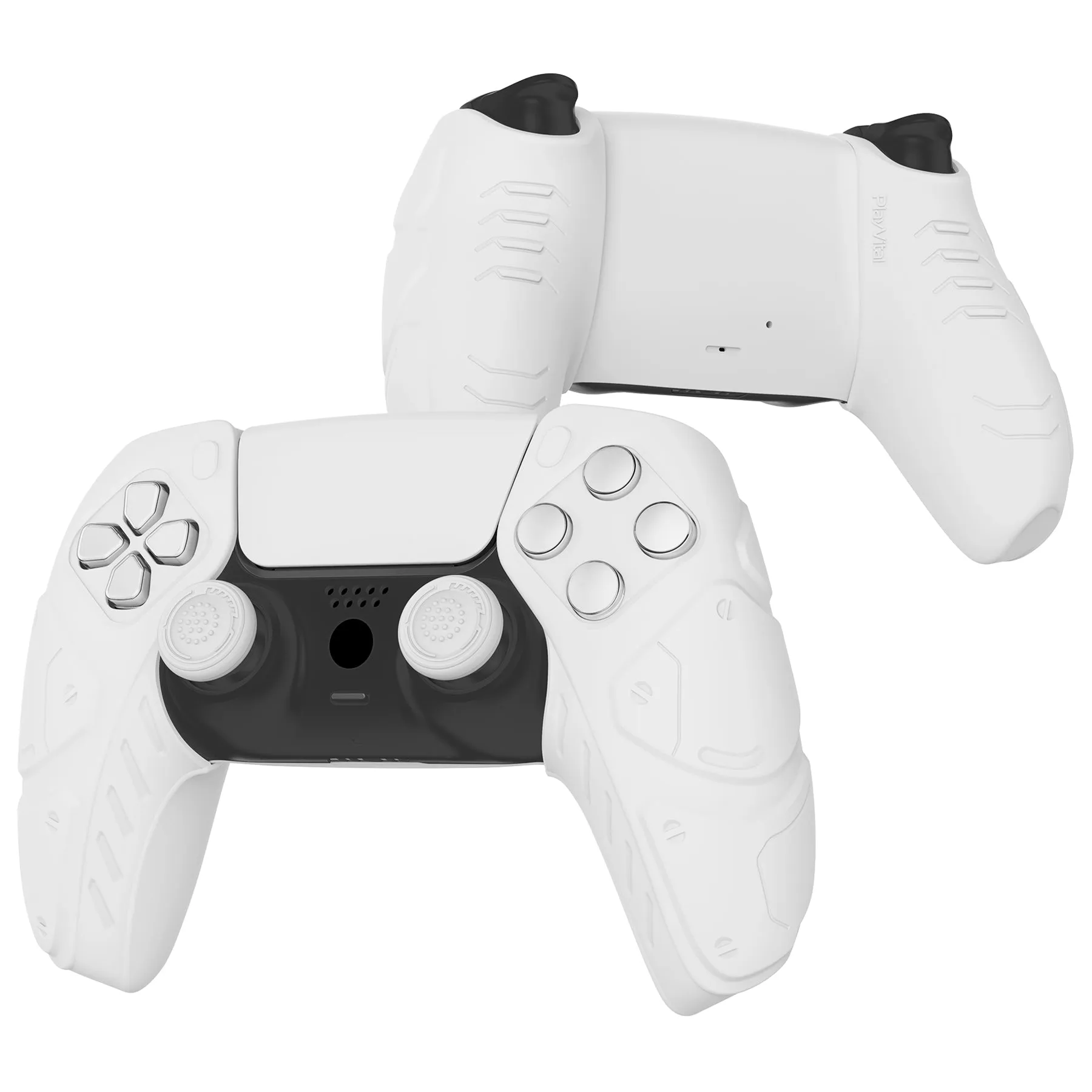 PlayVital Mecha Edition White Ergonomic Soft Controller Silicone Case Grips for PS5 Controller, Rubber Protector Skins with Thumbstick Caps for PS5 Controller – Compatible with Charging Station - JGPF002