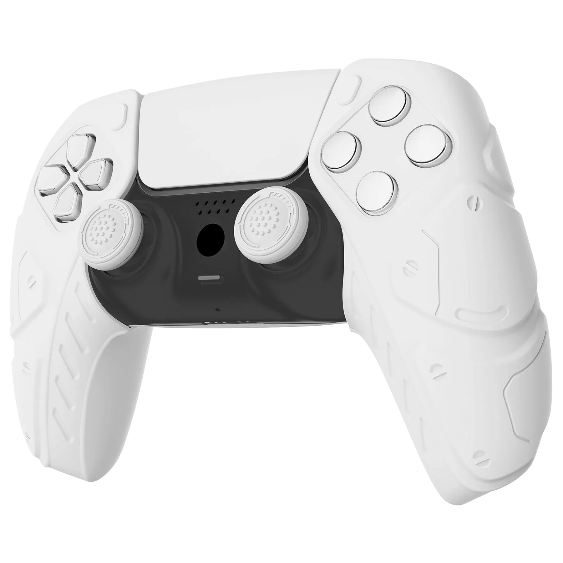 PlayVital Mecha Edition White Ergonomic Soft Controller Silicone Case Grips for PS5 Controller, Rubber Protector Skins with Thumbstick Caps for PS5 Controller – Compatible with Charging Station - JGPF002