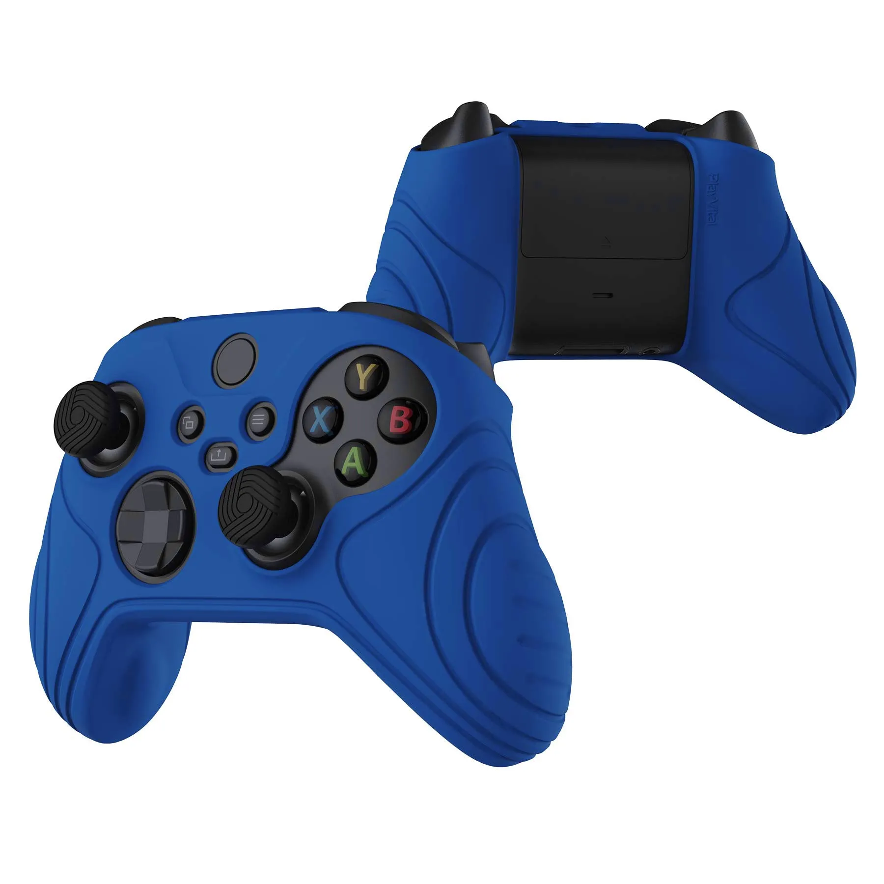 PlayVital Samurai Edition Blue Anti-slip Controller Grip Silicone Skin, Ergonomic Soft Rubber Protective Case Cover for Xbox Series S/X Controller with Black Thumb Stick Caps - WAX3008