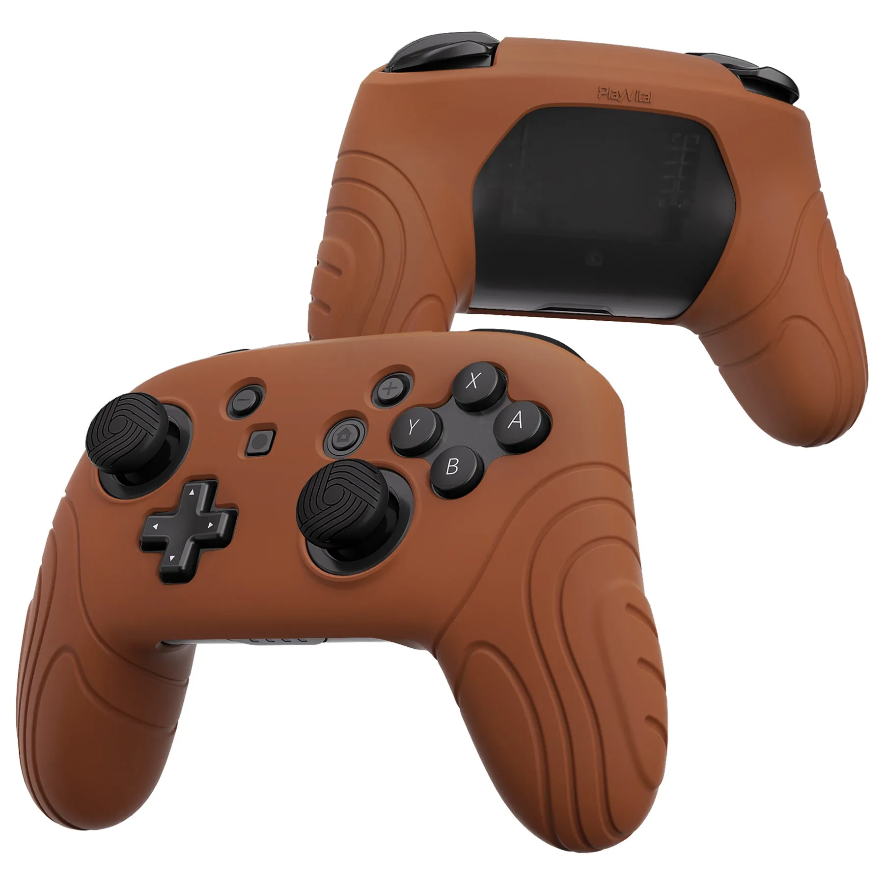 PlayVital Samurai Edition Ergonomic Silicone Skin Protective Case for Nintendo Switch Pro Controller, Soft Anti-slip Controller Grip Protector for Nintendo Switch Pro with Thumb Grip Caps - Signal Brown - EBNPP009