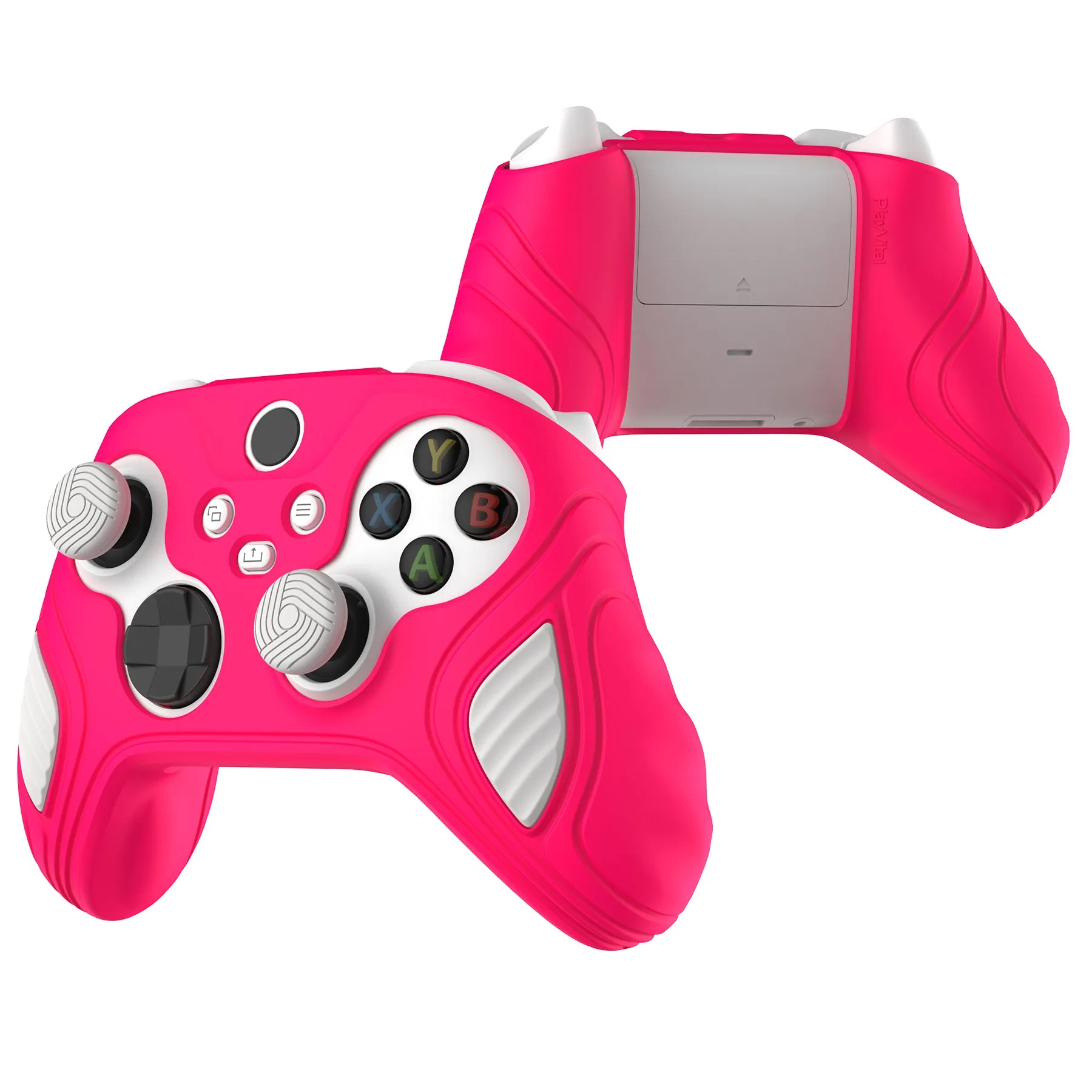 PlayVital Scorpion Edition Two-Tone Anti-Slip Silicone Case Cover for Xbox Series X/S Controller, Soft Rubber Case for Xbox Core Controller with Thumb Grip Caps - Bright Pink & White - SPX3008