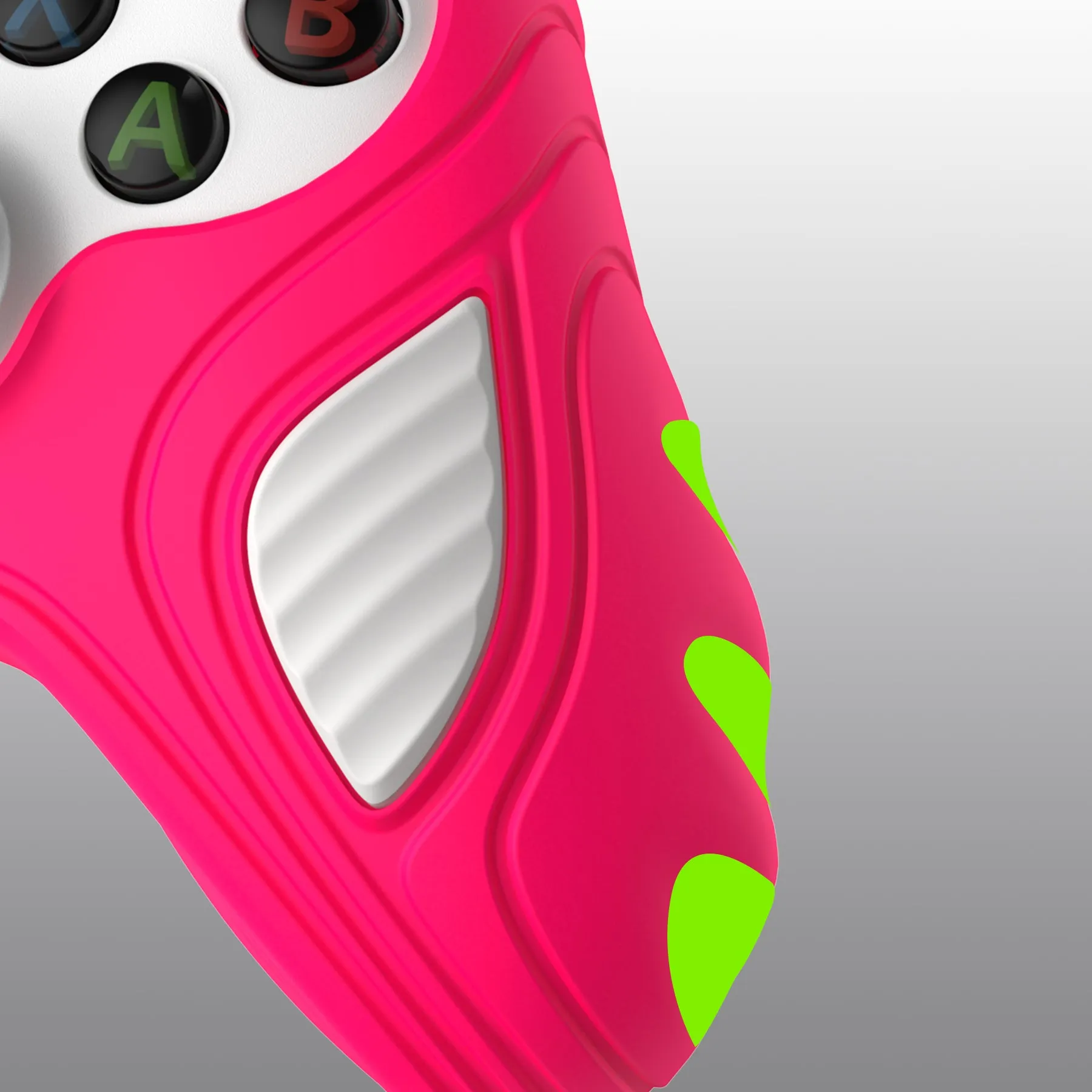 PlayVital Scorpion Edition Two-Tone Anti-Slip Silicone Case Cover for Xbox Series X/S Controller, Soft Rubber Case for Xbox Core Controller with Thumb Grip Caps - Bright Pink & White - SPX3008