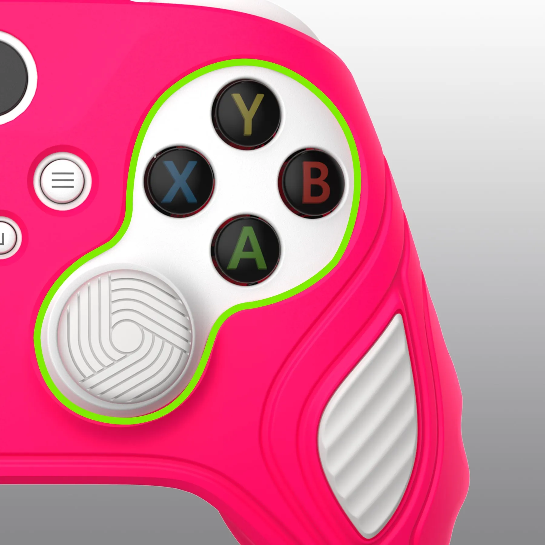 PlayVital Scorpion Edition Two-Tone Anti-Slip Silicone Case Cover for Xbox Series X/S Controller, Soft Rubber Case for Xbox Core Controller with Thumb Grip Caps - Bright Pink & White - SPX3008