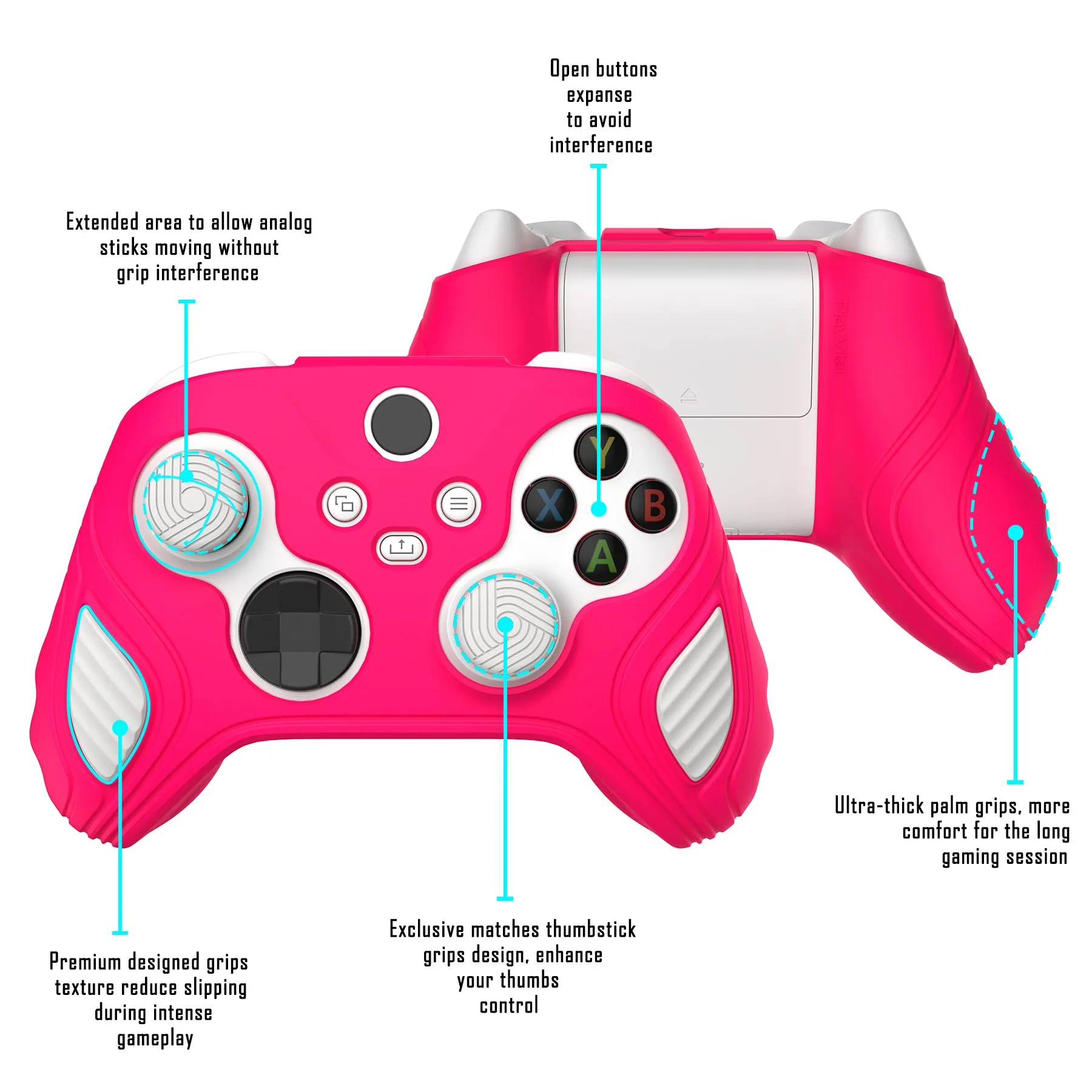 PlayVital Scorpion Edition Two-Tone Anti-Slip Silicone Case Cover for Xbox Series X/S Controller, Soft Rubber Case for Xbox Core Controller with Thumb Grip Caps - Bright Pink & White - SPX3008