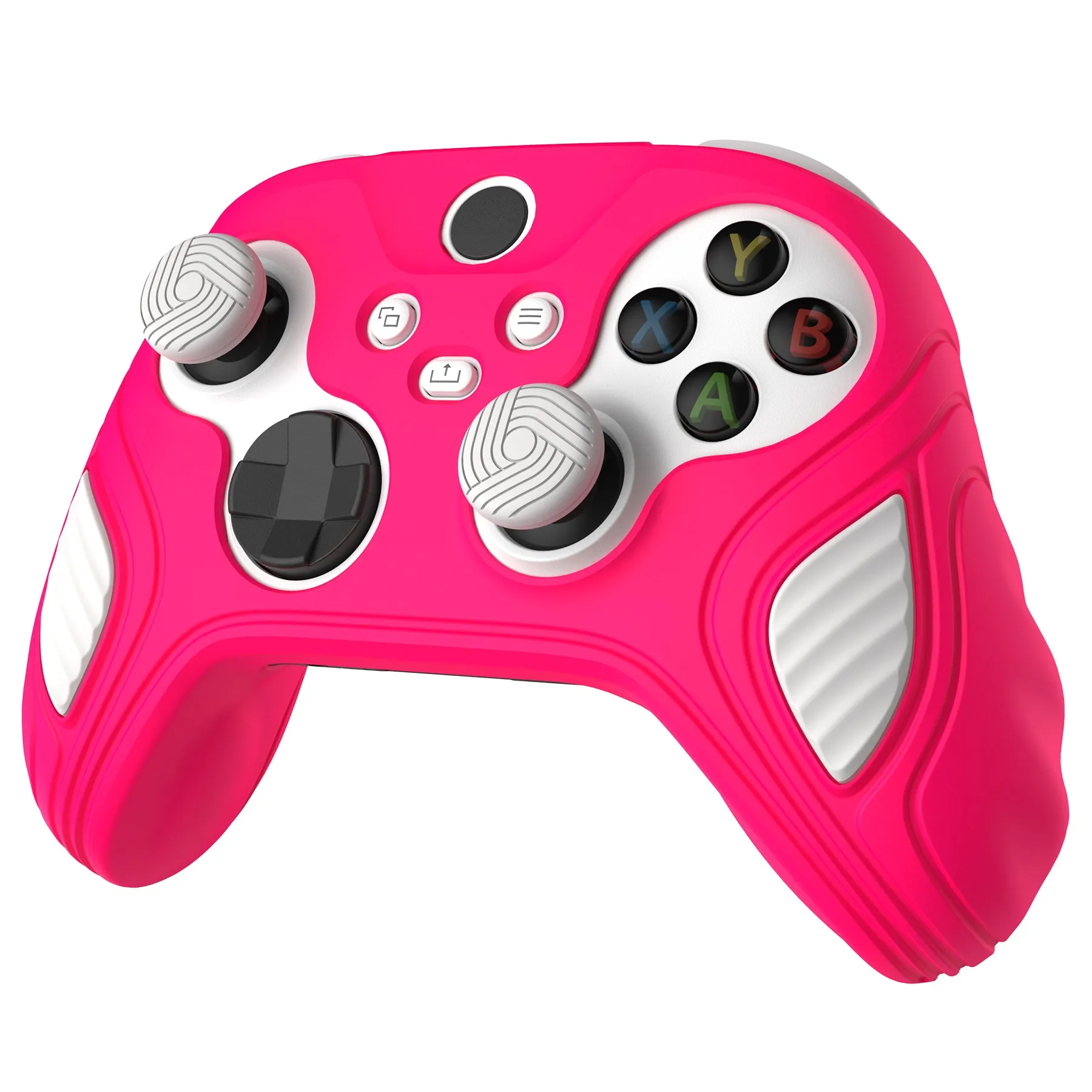 PlayVital Scorpion Edition Two-Tone Anti-Slip Silicone Case Cover for Xbox Series X/S Controller, Soft Rubber Case for Xbox Core Controller with Thumb Grip Caps - Bright Pink & White - SPX3008