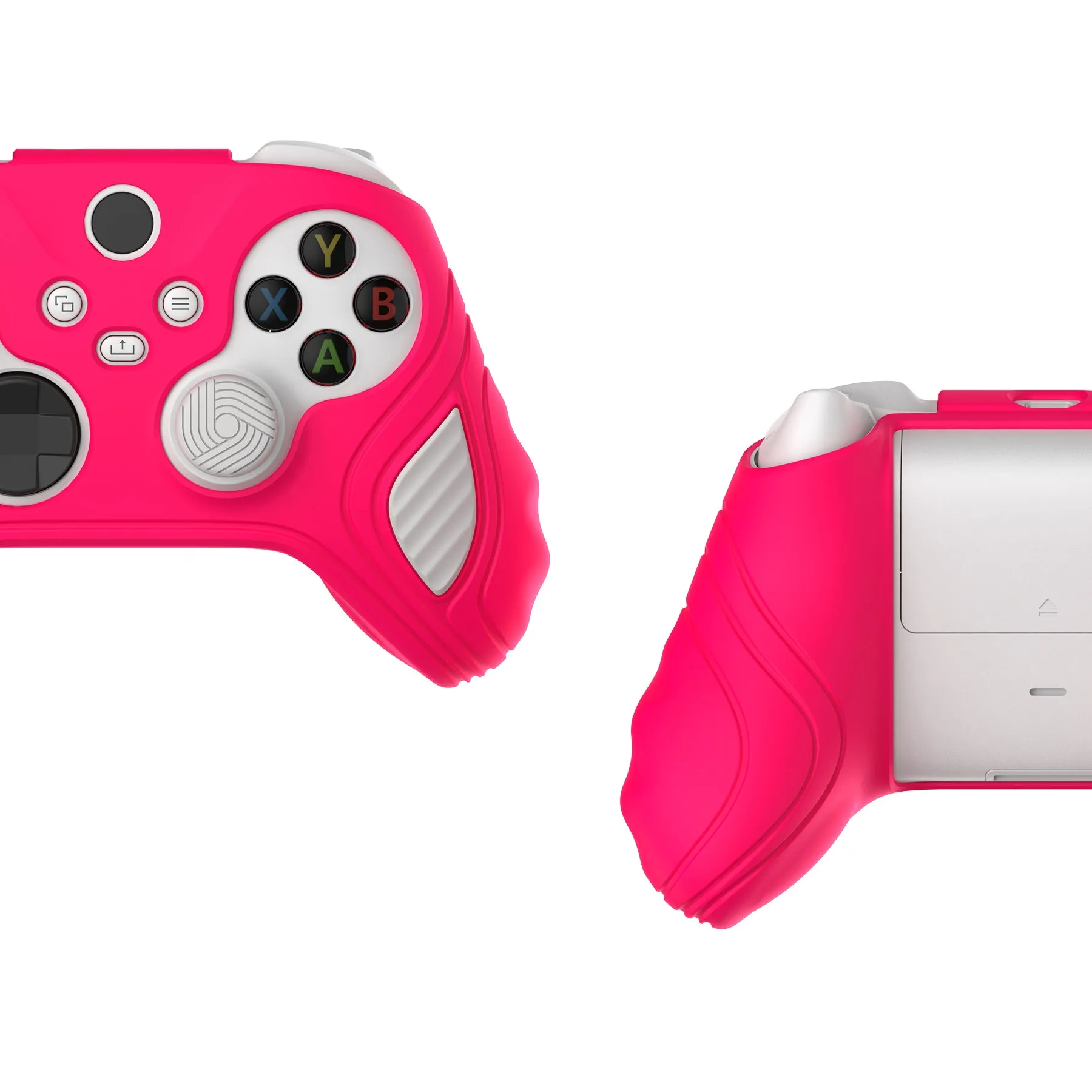 PlayVital Scorpion Edition Two-Tone Anti-Slip Silicone Case Cover for Xbox Series X/S Controller, Soft Rubber Case for Xbox Core Controller with Thumb Grip Caps - Bright Pink & White - SPX3008