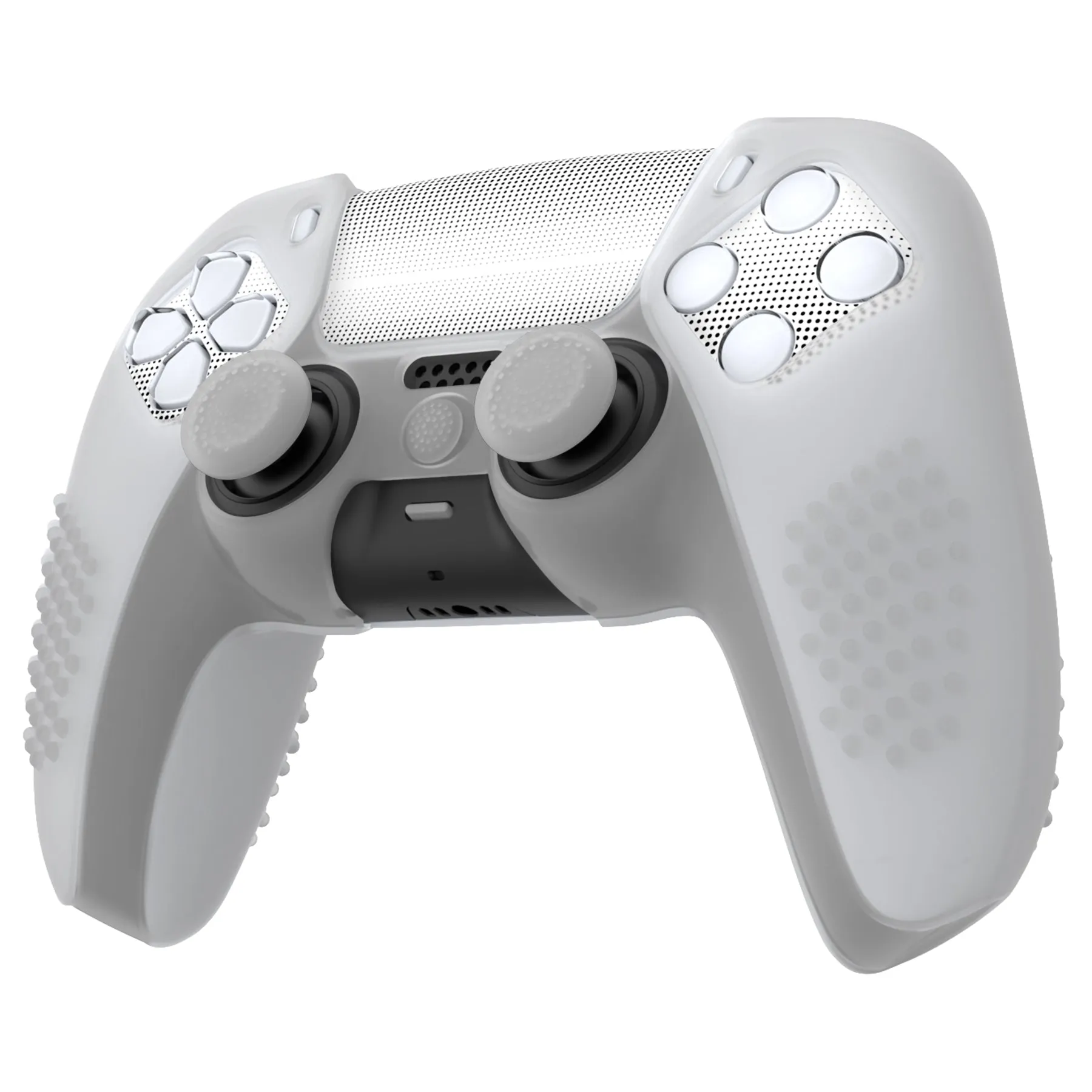 PlayVital Upgraded 3D Studded Edition Clear White Silicone Cover Skin for PS5 Controller with 6 Thumb Grips & 2 Stickers, Anti-Slip Shockproof Controller Grip Case - Compatible with Charging Dock - TVAPFP003