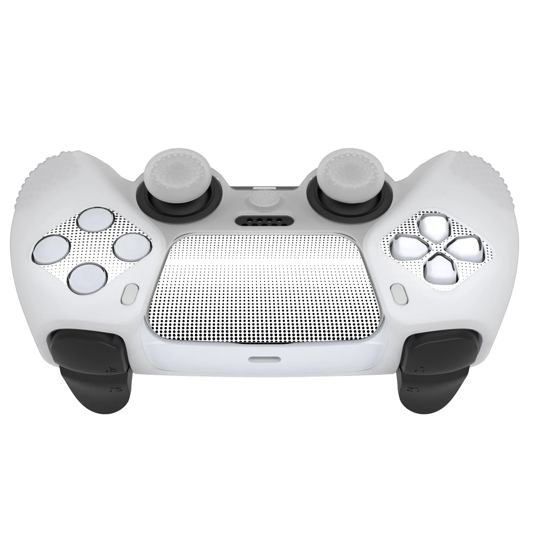 PlayVital Upgraded 3D Studded Edition Clear White Silicone Cover Skin for PS5 Controller with 6 Thumb Grips & 2 Stickers, Anti-Slip Shockproof Controller Grip Case - Compatible with Charging Dock - TVAPFP003